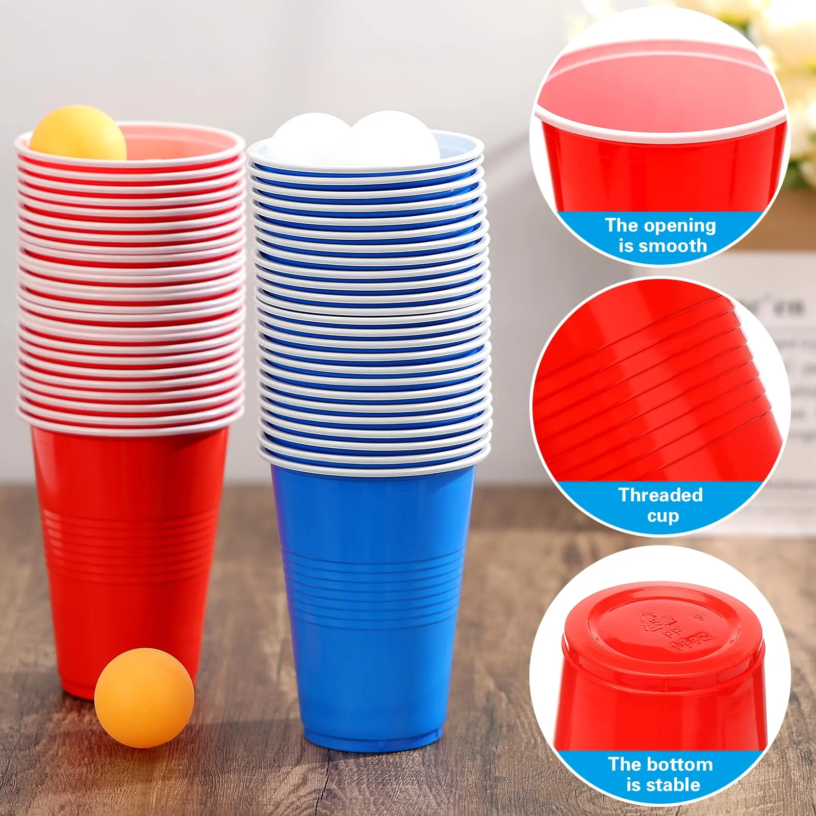 Zeawavsl Bierpong Becher Set, Beer Pong Becher Enthält 50 Becher und 12 Tischtennisbälle, 500ML Beerpongbecher Wiederverwendbare Beerpong Partybecher für Party Trinkspiele Camping Geburtstag Hochzeit - Image 7