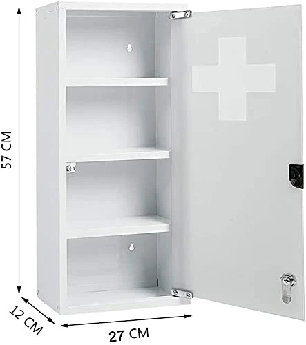 Zedelmaier Medizinschrank aus Edelstahl,Medikamenten Aufbewahrung,Medikamentenschrank 4 Fächer,Apothekerschrank,Medizinschrank hängend,Abschließbarer Medizinschrank,57 x 27 x 12 cm,Weiß - Image 6