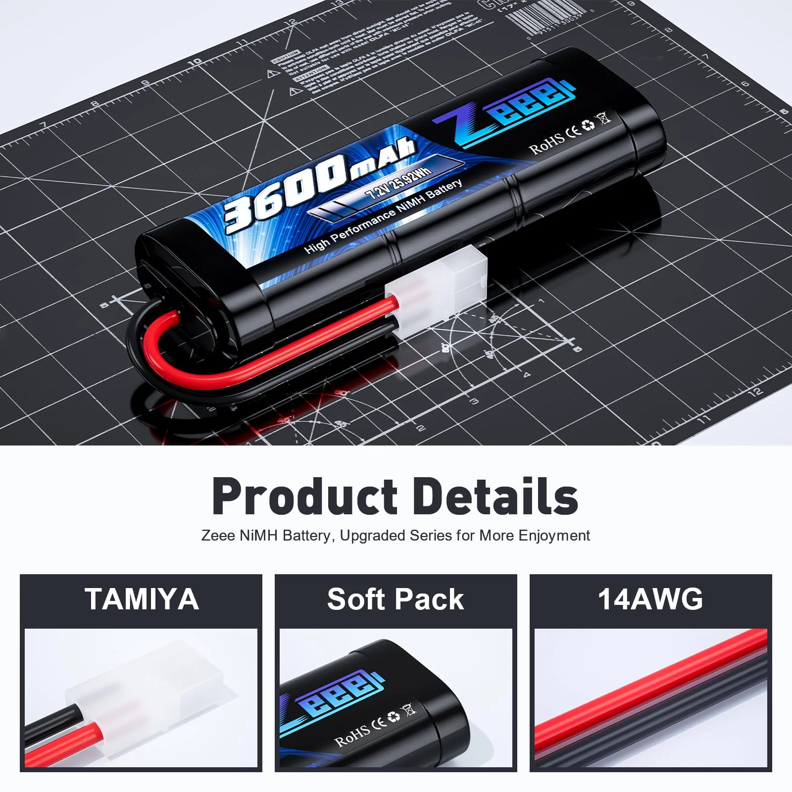 Zeee 7,2V 3600mAh RC NiMH Akku für RC Auto RC LKW HPI Losi Kyosho Hobby (2 Packungen) - Image 6