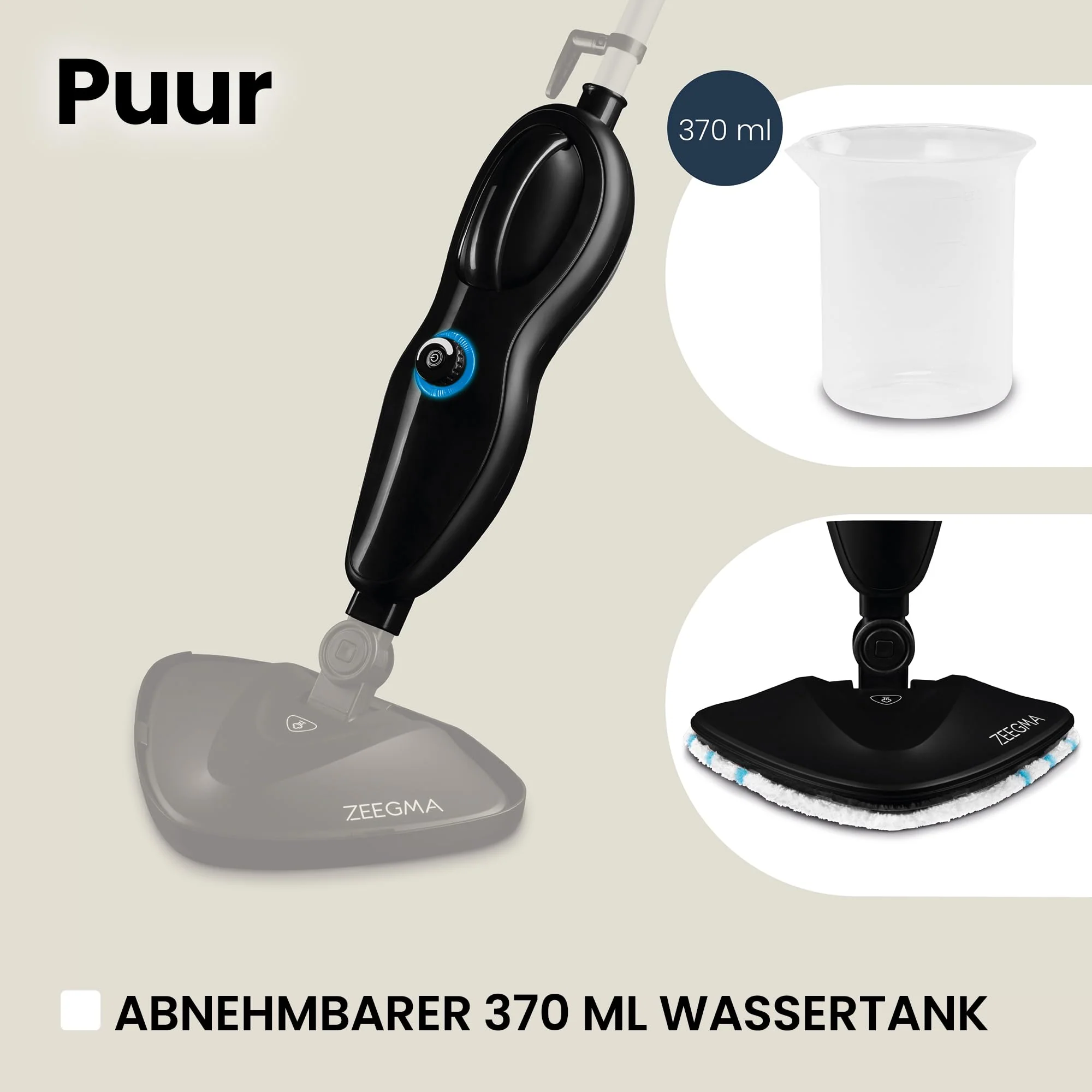 Zeegma PUUR Dampfreiniger chemikalienfreie Reinigung einsatzbereit in 25 Sekunden 7 verschiedene Aufsätze 2 Wasserfilter 5m Kabellänge Leistung 1500 W - Image 9