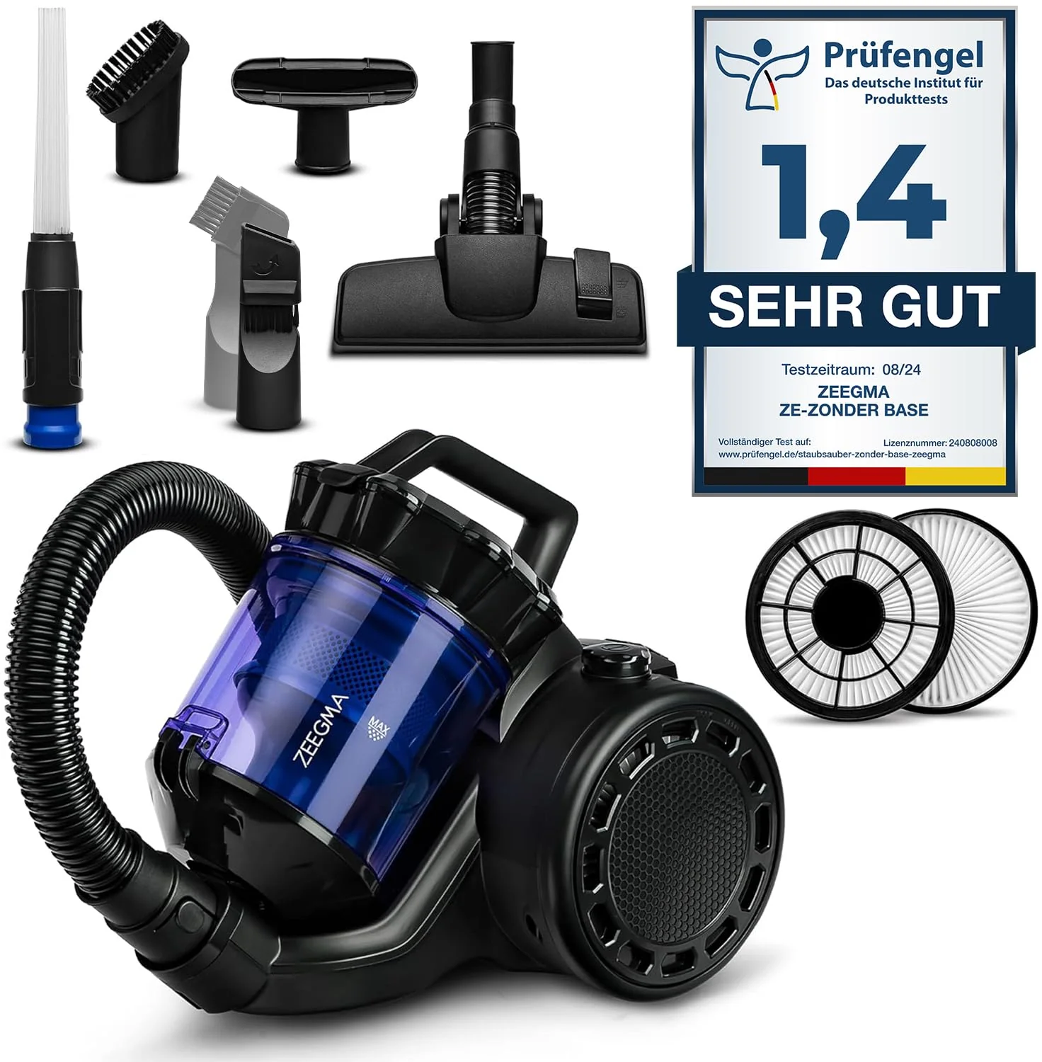 ZEEGMA Zonder Base Staubsauger beutellos Zyklon Staubsauger, hohe Saugleistung, 2 HEPA H13 und waschbare Filter Allergikerfreundlich Staubbehälter, 2,5 Liter - Image 2