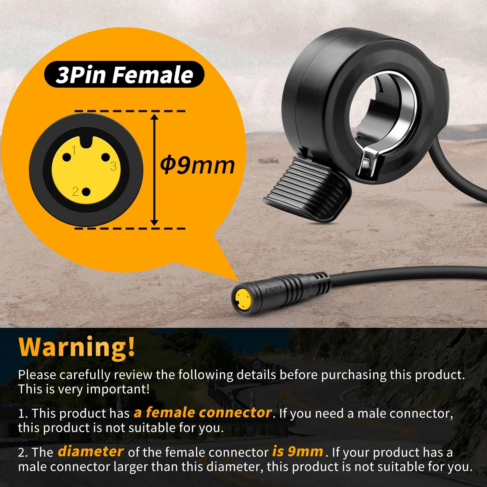 Zeekpowa Daumengas e Bike für Bafang 3 Pin Buchse Speed Throttle für BBS01B BBS02B BBS-HD Mid Drive Motor eBike Umbausätze E-Bike Daumendrossel Drossel mit 17,7 Zoll Kabel - Image 7