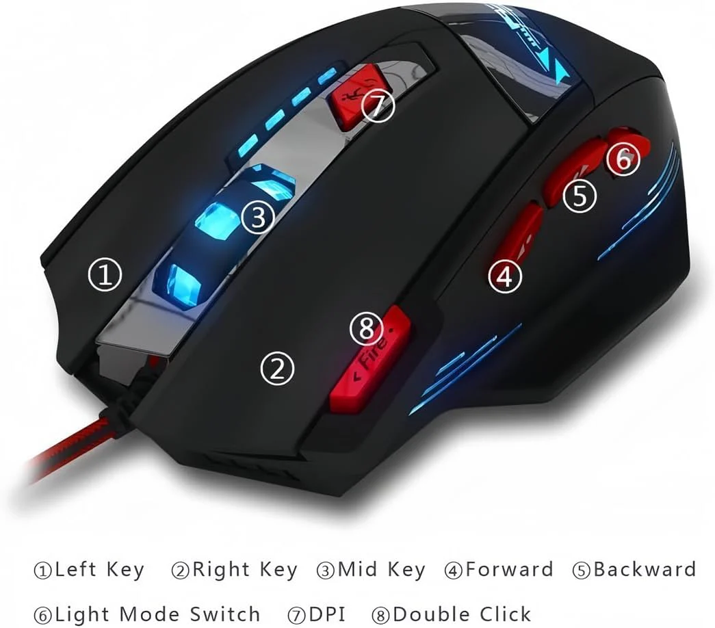 zelotes T90 Gaming Maus 9200 DPI, 8 Programmierbare Tasten, Multi-Modi LED, USB Gaming Maus, Gewichtstuning für Pro Gamer - Image 6