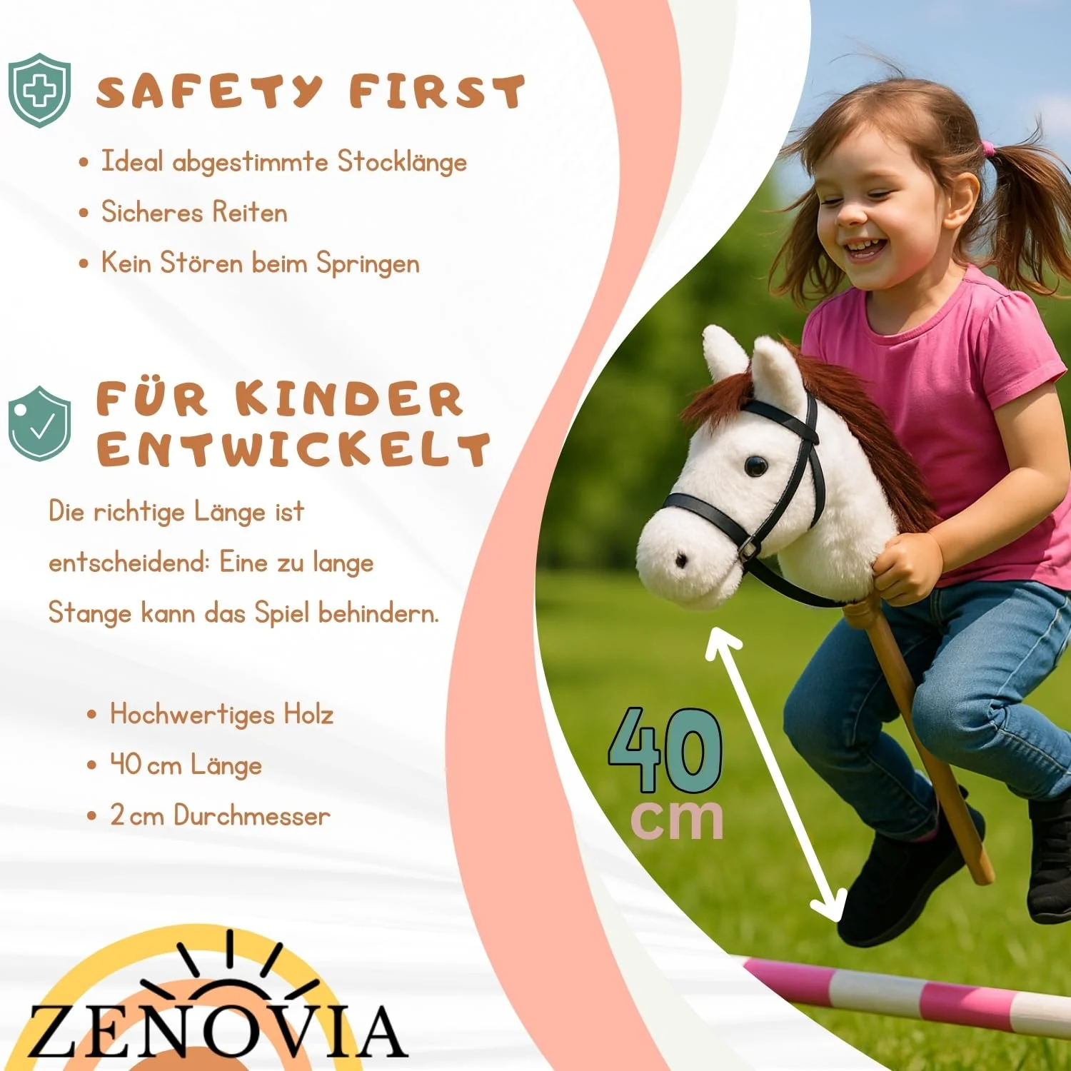 Zenovia Hobby Horse Steckenpferd Braun – Stockpferd für Kinder – ohne Räder & Griffe – Turniergeeignet – Abnehmbarer Stab – Geschenkverpackung – Reitspielzeug für drinnen & draußen - Image 4