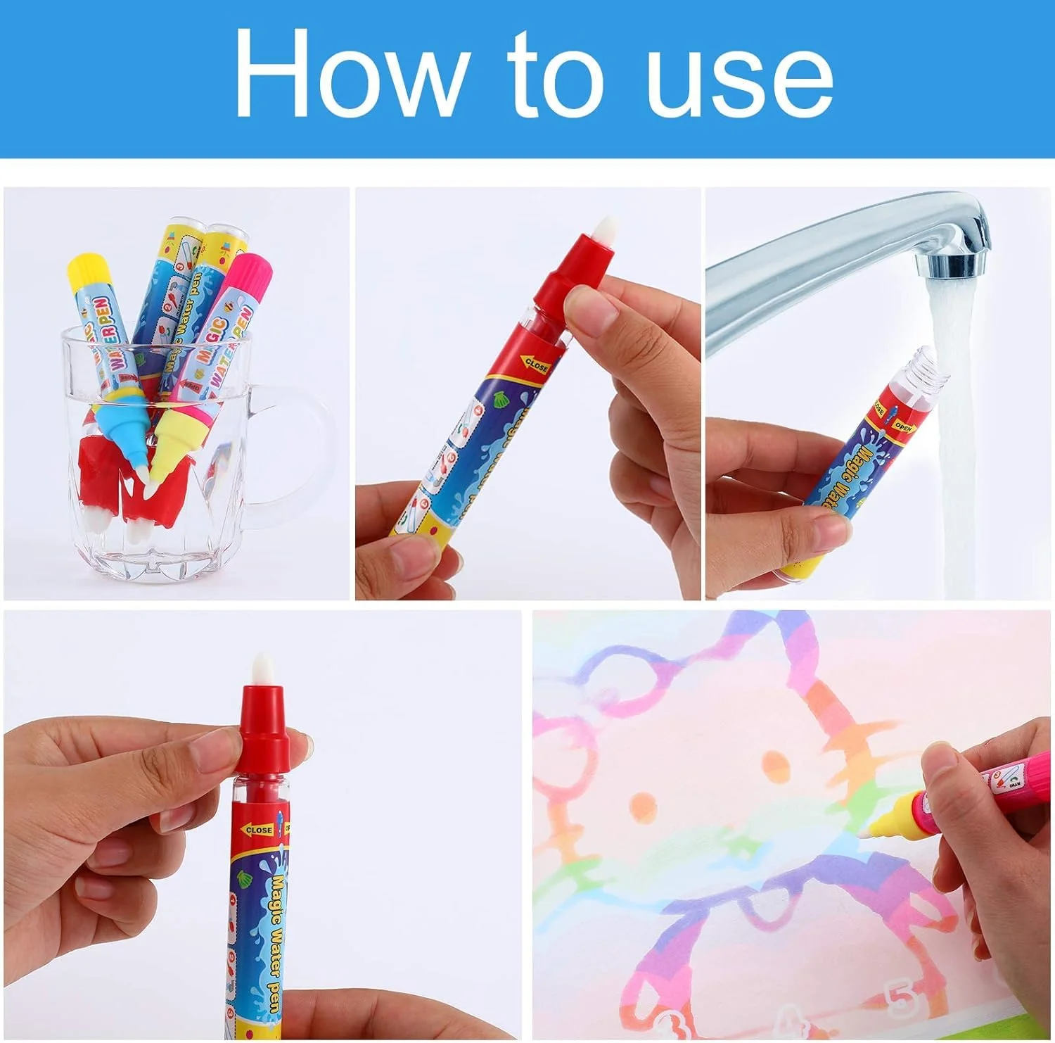 Zerodis Baby Wasser Stift Set 2 teile Magie Stifte Magie Wasser Zeichnung Spielzeug Doodle Ersatz Wasser Pinsel Stift für Kinder Zauber Malerei Matte - Image 5
