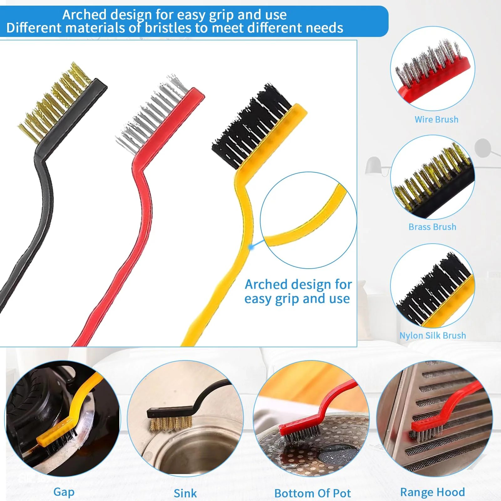 Zeuwets Spaltreinigungsbürste mit harten Borsten, 11PCS Eckenreinigungsbürsten, Crevice Cleaning Brush, Fugenreinigungsbürste Ecken Mehrzweck Cleaning Brush für Fliesen, Badezimmer, Küche, Automörtel - Image 3