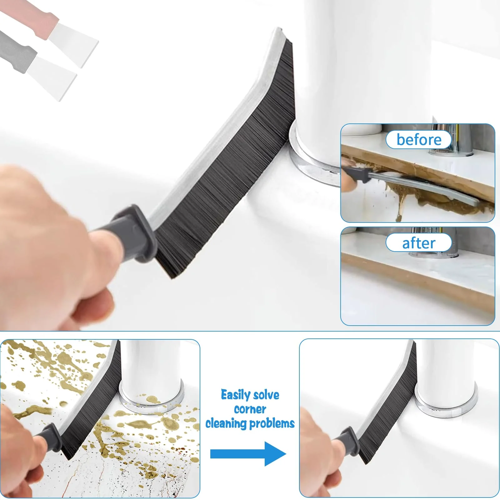 Zeuwets Spaltreinigungsbürste mit harten Borsten, 11PCS Eckenreinigungsbürsten, Crevice Cleaning Brush, Fugenreinigungsbürste Ecken Mehrzweck Cleaning Brush für Fliesen, Badezimmer, Küche, Automörtel - Image 4