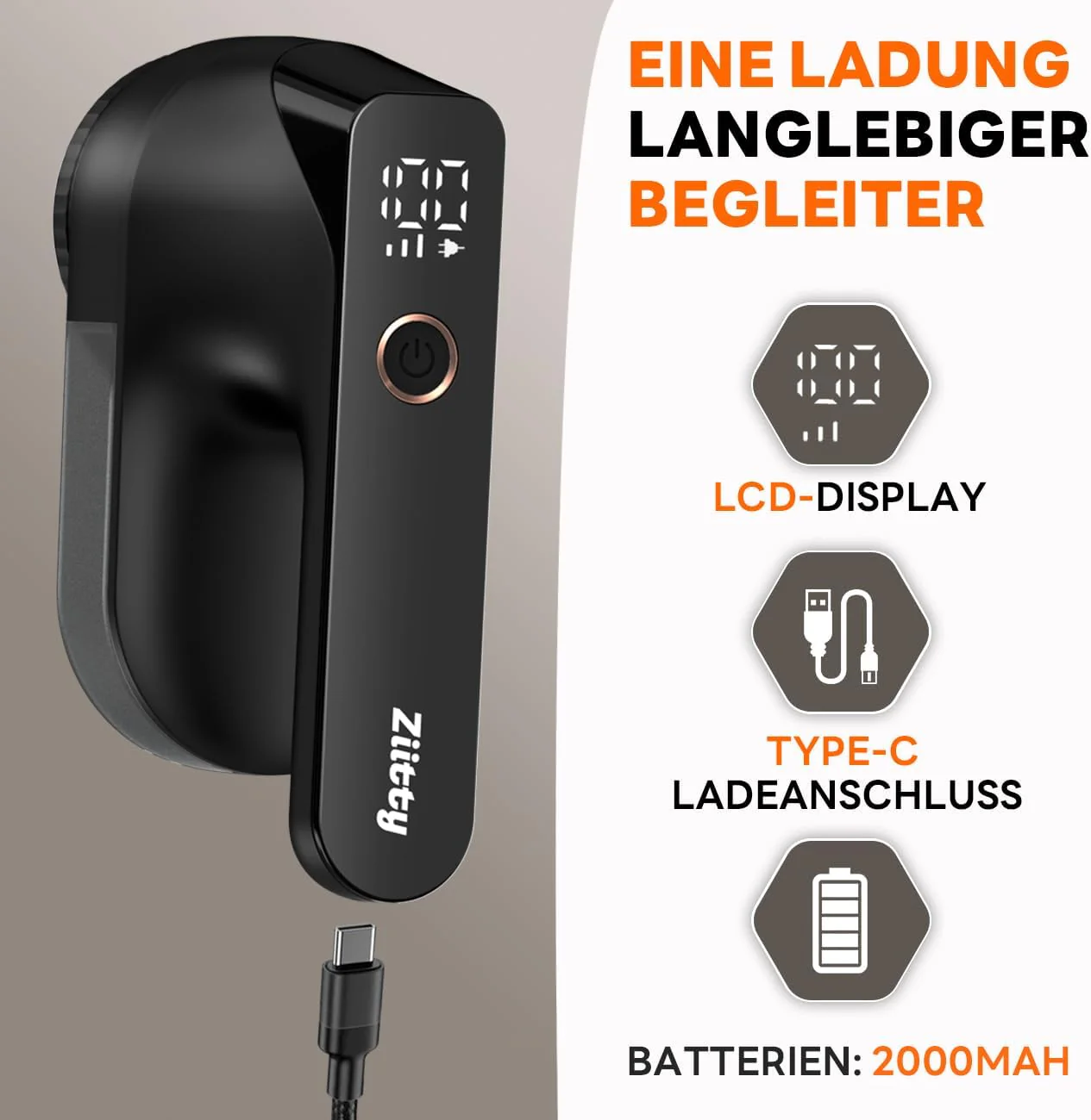 Ziitty Fusselrasierer Elektrisch, Fusselentferner für 3 Einstellbaren Leistungsstufen, 6-Klingen-Kopf Fusselfräse für Verschiedene Stoffe Komplettset mit Type-C-Ladekabel und Reinigungsbürste(Schwarz) - Image 11