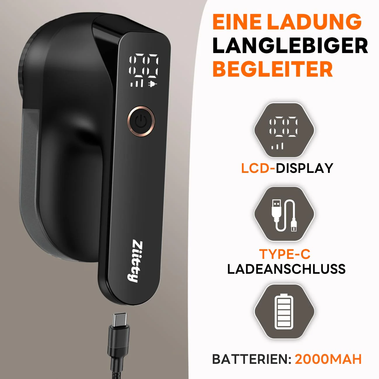 Ziitty Fusselrasierer Elektrisch, Fusselentferner für 3 Einstellbaren Leistungsstufen, 6-Klingen-Kopf Fusselfräse für Verschiedene Stoffe Komplettset mit Type-C-Ladekabel und Reinigungsbürste(Schwarz) - Image 13
