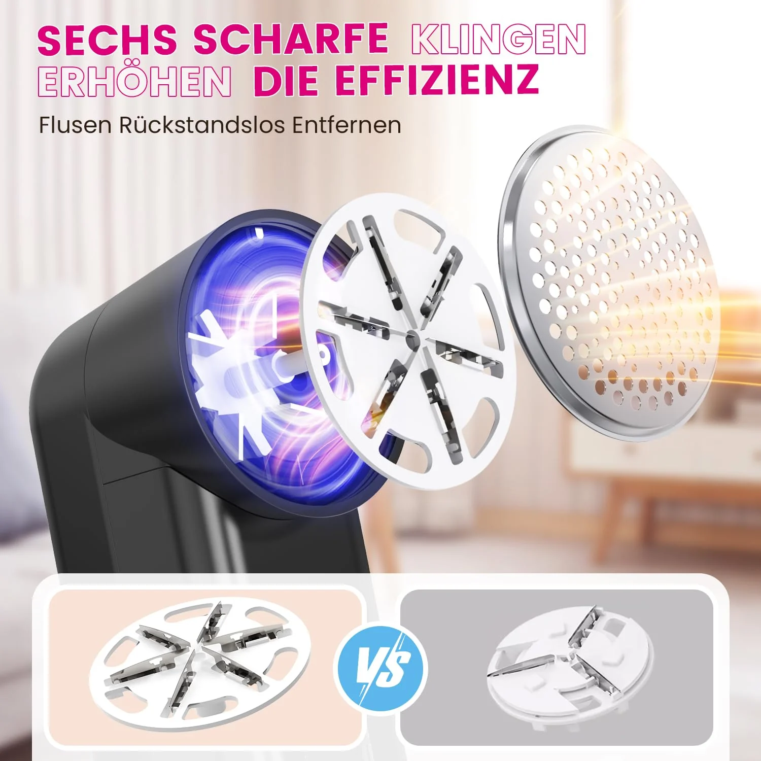 Ziitty Fusselrasierer Elektrisch, Tragbarer Aufladbar Fusselentferner, LED-Anzeige, Kompletter Fusselrasierer für alle Stoffe mit 3 Klingen, Typ-C-Ladekabel und Reinigungsbürste (Schwarz) - Image 4