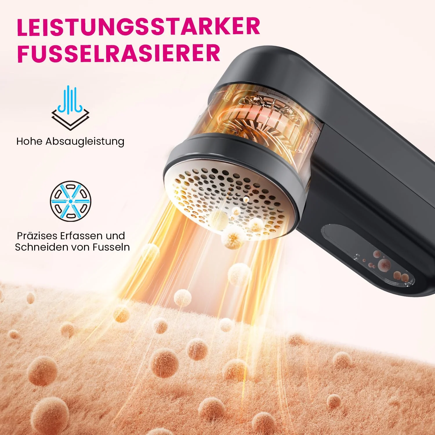 Ziitty Fusselrasierer Elektrisch, Tragbarer Aufladbar Fusselentferner, LED-Anzeige, Kompletter Fusselrasierer für alle Stoffe mit 3 Klingen, Typ-C-Ladekabel und Reinigungsbürste (Schwarz) - Image 6