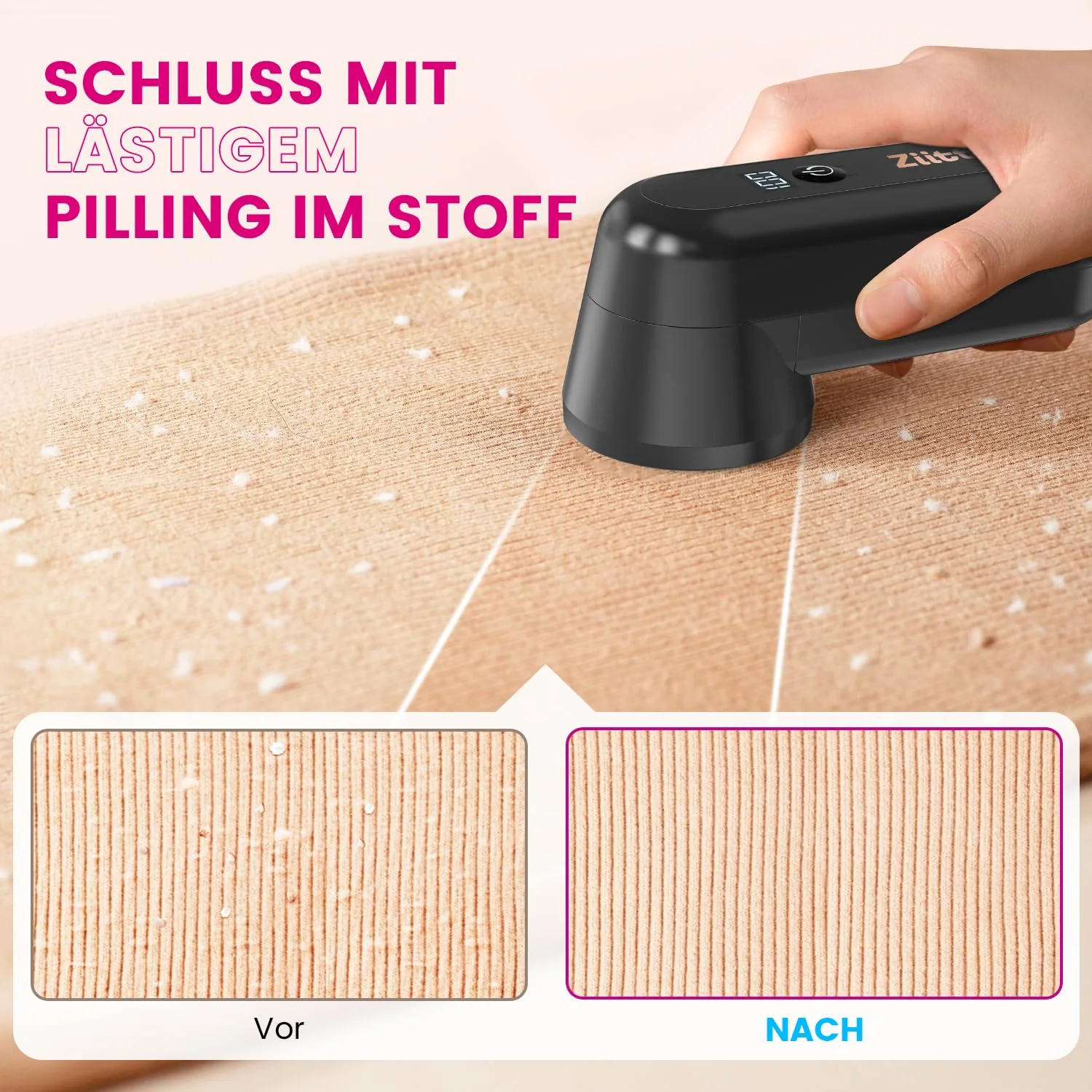 Ziitty Fusselrasierer Elektrisch, Tragbarer Aufladbar Fusselentferner, LED-Anzeige, Kompletter Fusselrasierer für alle Stoffe mit 3 Klingen, Typ-C-Ladekabel und Reinigungsbürste (Schwarz) - Image 8