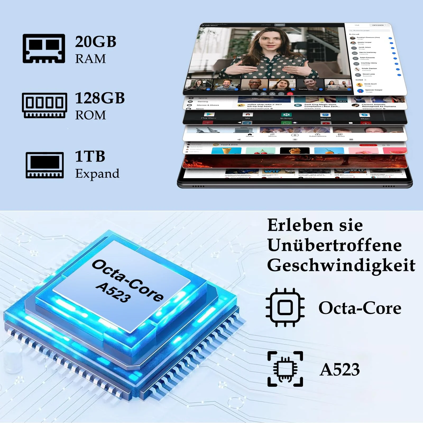 ZIOVO Tablet 10 Zoll Android mit 20GB RAM+128GB ROM(TF 1TB), 5G WiFi 6, Octa-Core, Widevine L1, Face ID, 1280 * 800, 6000mAh, Bluetooth 5.0, GMS Certified Tablet mit Eva Case - Grün - Image 7