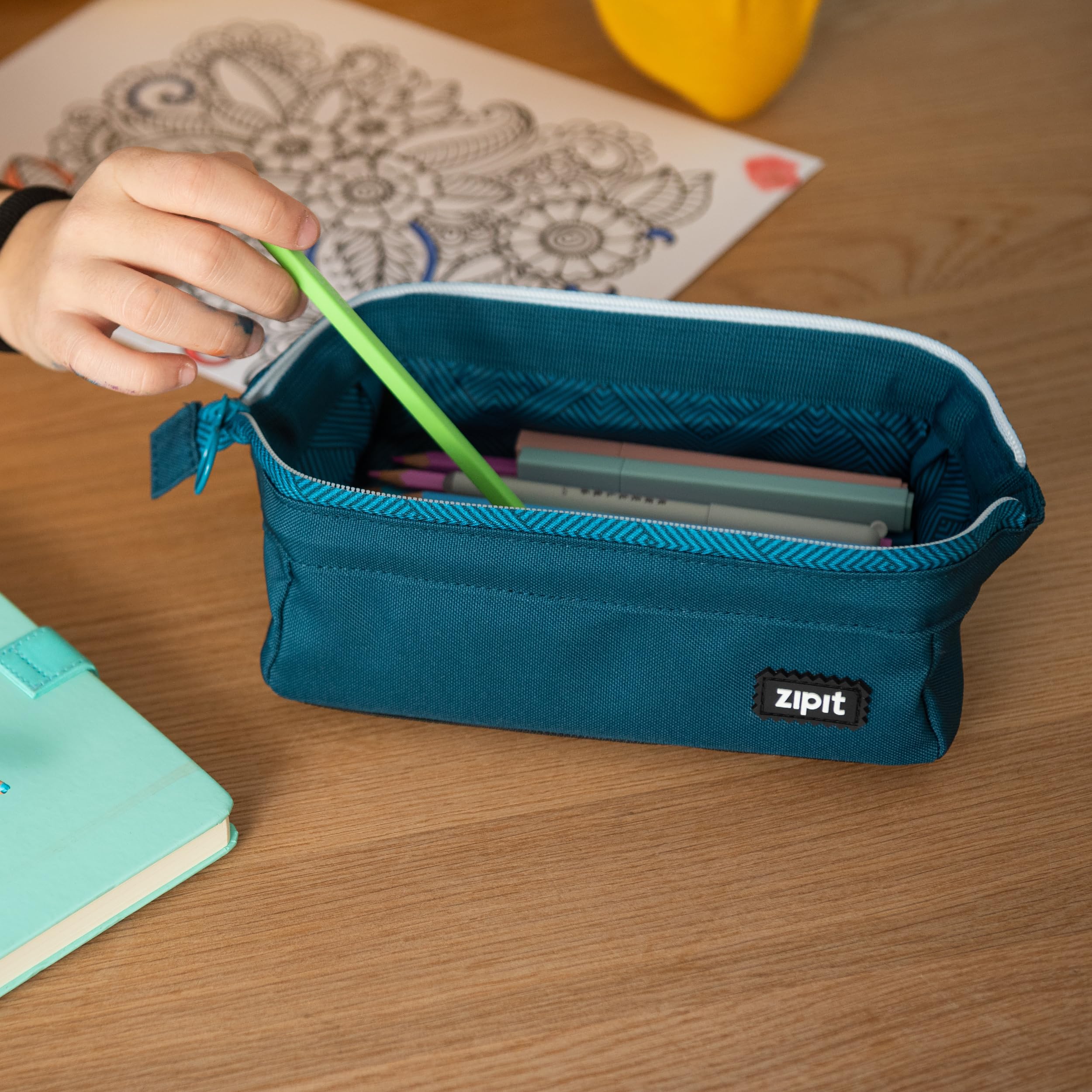 ZIPIT Lenny Federmäppchen, Großes Mäppchen für Schule und Büro, Etui mit breiter Öffnung, Federmappe Blaugrün - Image 3