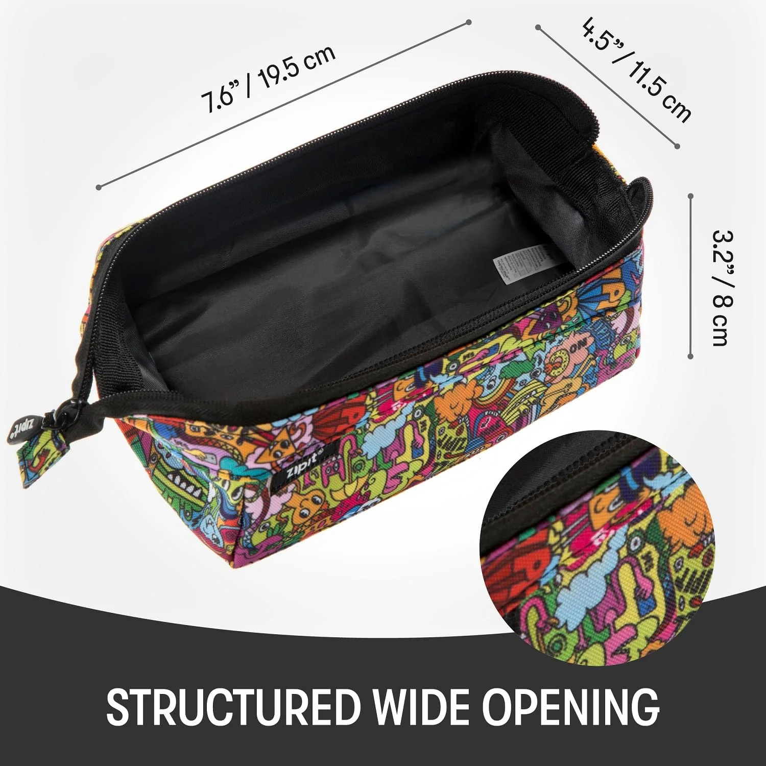 ZIPIT Lenny Federmäppchen, Großes Mäppchen für Schule und Büro, Etui mit breiter Öffnung, Federmappe Doodles - Image 6