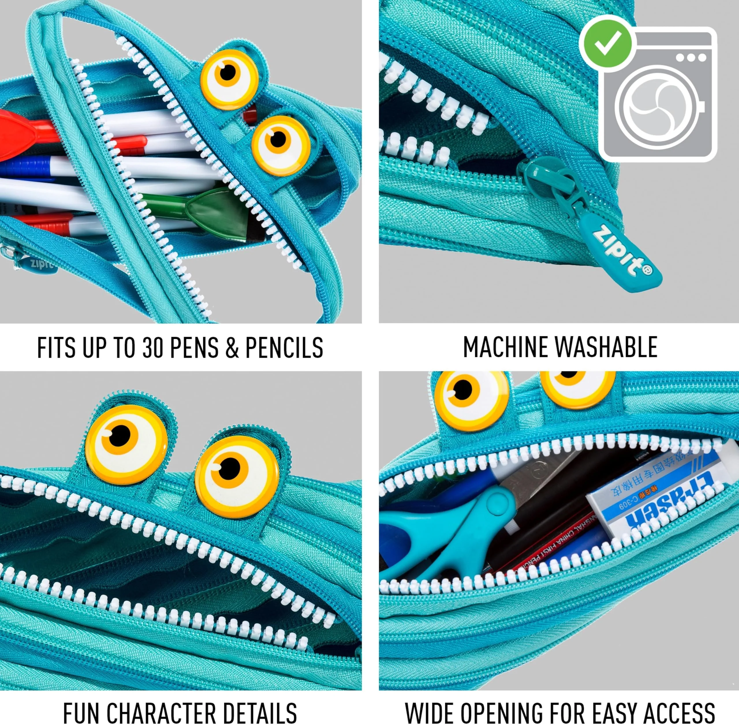 ZIPIT Wildlings Federmäppchen für Jungen, Großes Mäppchen für die Schule, Monster Etui für Kinder, Federmappe Blau - Image 6
