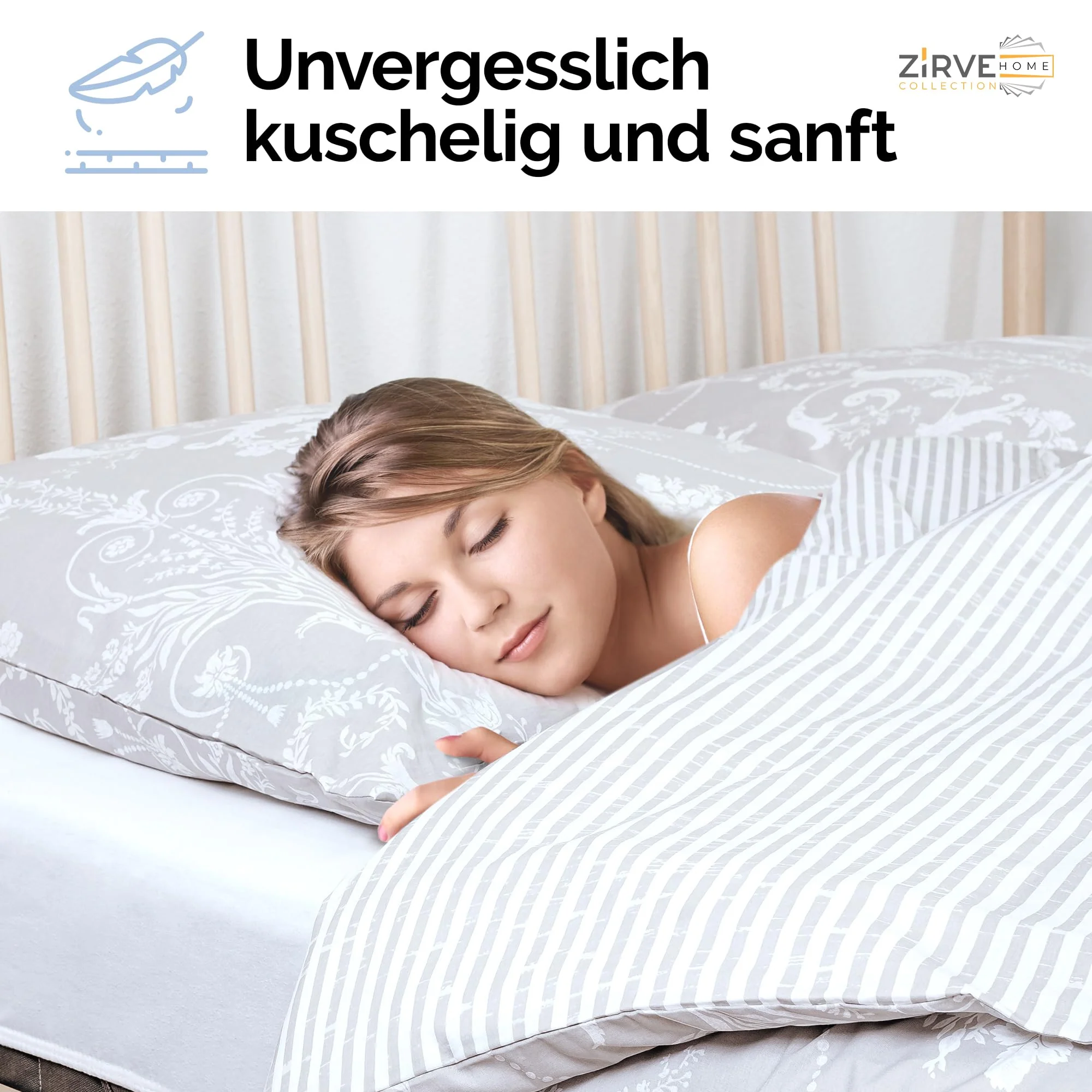 ZIVREHOME Bettwäsche Set dreiteilig, 240x220cm Bettbezug, Baumwollle, Grau, Alone V1 - Image 3