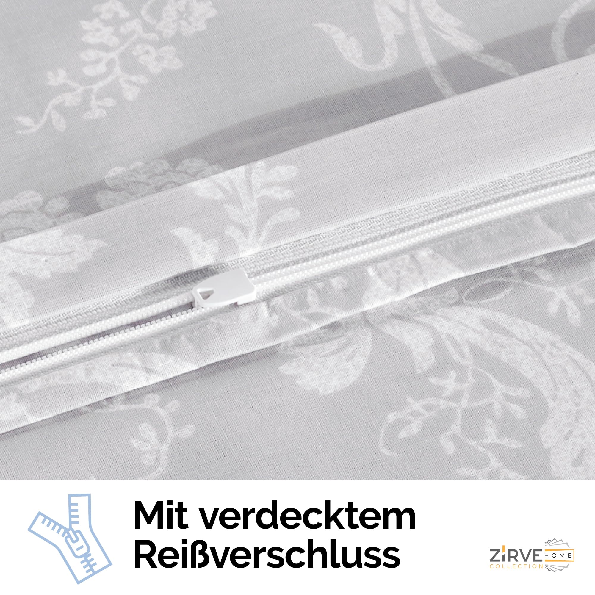 ZIVREHOME Bettwäsche Set dreiteilig, 240x220cm Bettbezug, Baumwollle, Grau, Alone V1 - Image 5