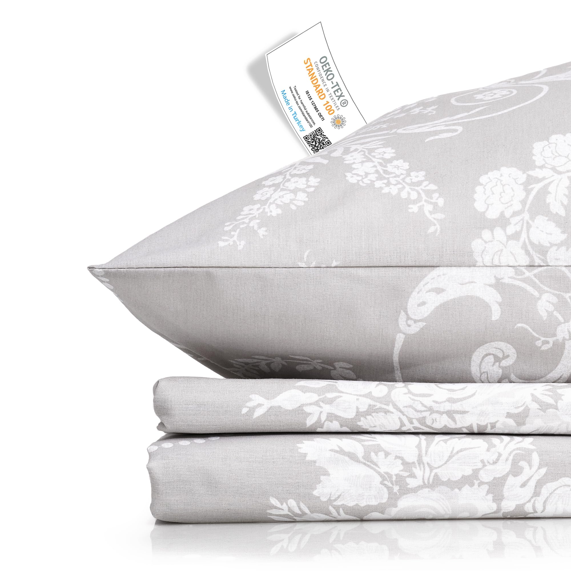 ZIVREHOME Bettwäsche Set dreiteilig, 240x220cm Bettbezug, Baumwollle, Grau, Alone V1 - Image 6