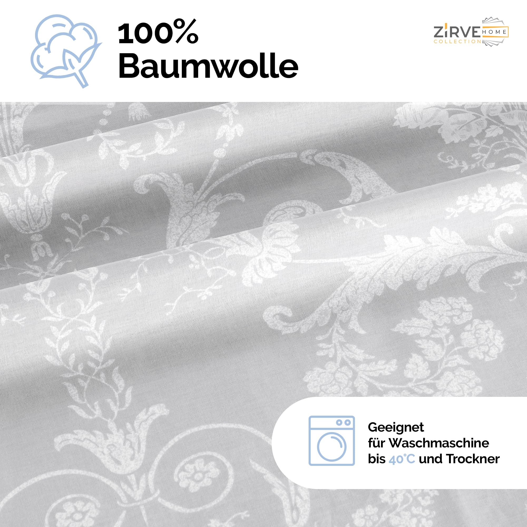 ZIVREHOME Bettwäsche Set dreiteilig, 240x220cm Bettbezug, Baumwollle, Grau, Alone V1 - Image 8