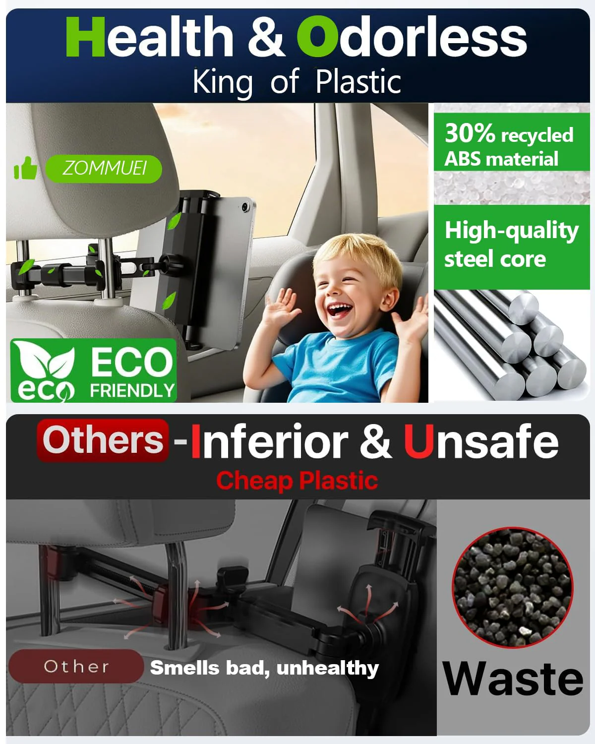 Zommuei Tablet Halterung Auto, Tablethalterungen Auto - Ausziehbare KFZ Kopfstützenhalterung Tablet Halter Kopfstütze für iPad iPhone/Samsung Tab/Kindle Fire HD/Nintendo Switch usw. 4,4-14 Zoll Geräte - Image 7