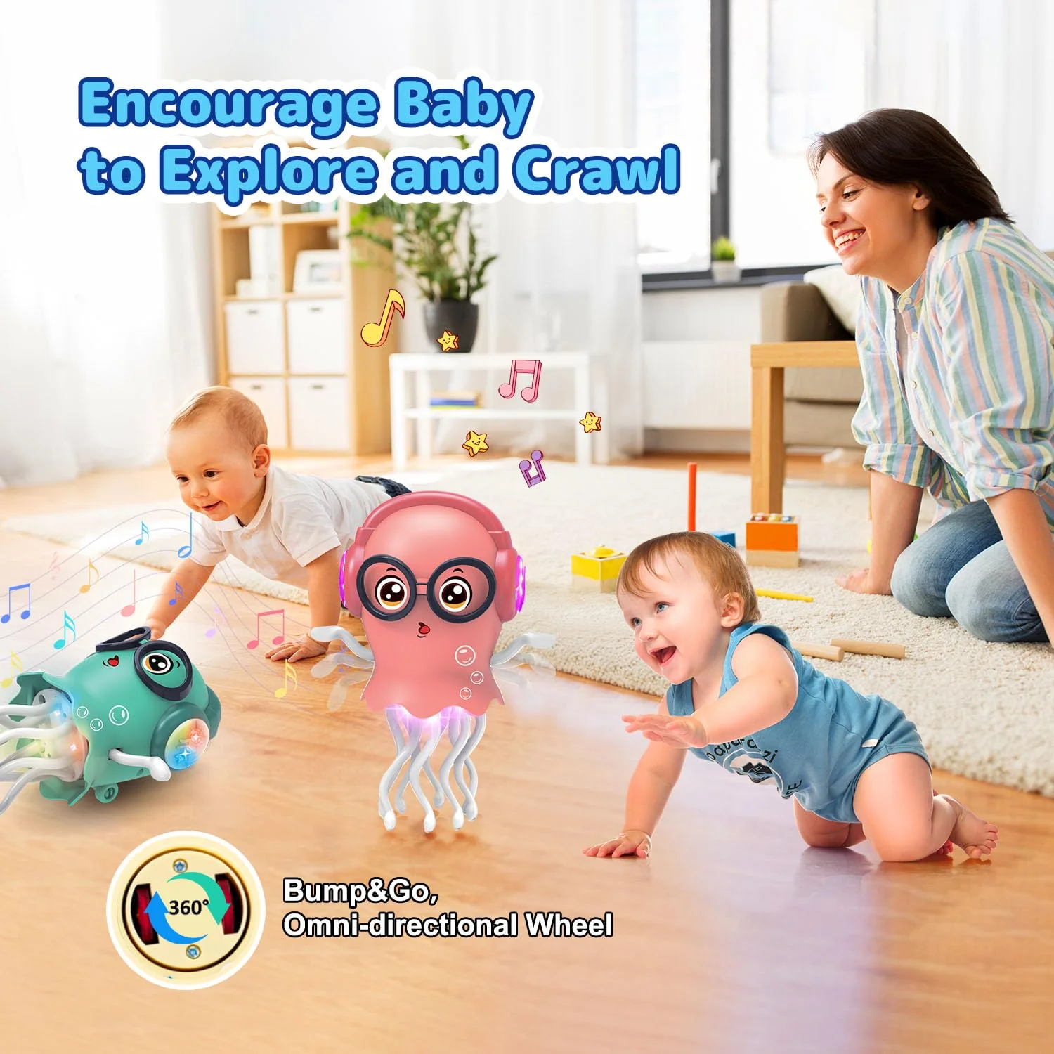 Zonopy Tanzendes Quallen-Baby Spielzeug, Elektrisches Kriechendes Quallen-Spielzeug, Krabbelspielzeug mit Licht & Sound– Interaktives Tummy Time Toys für Junge Mädchen Geburtstagsgeschenk - Image 5