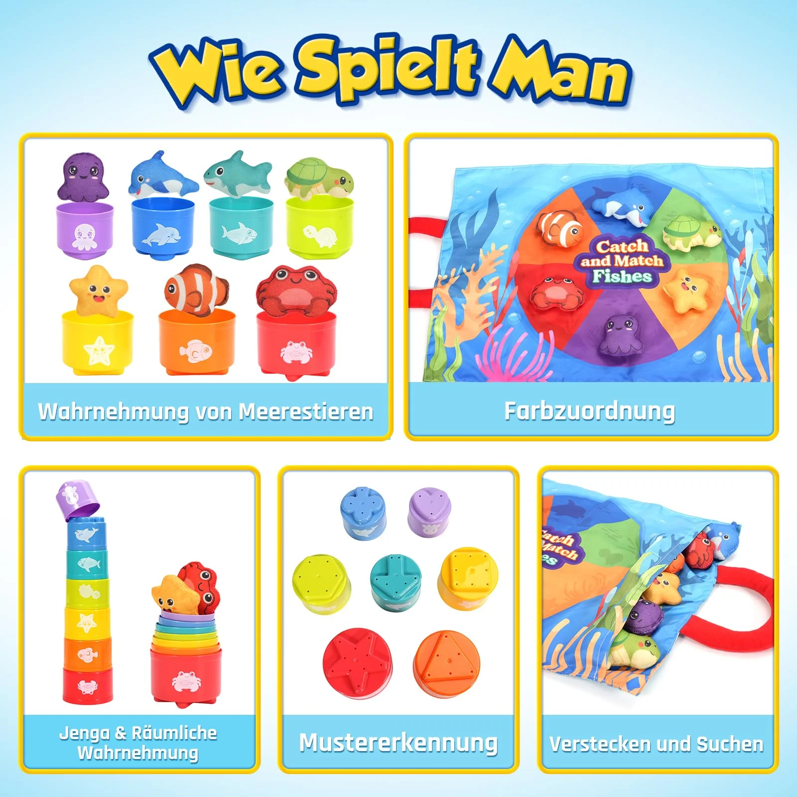 ZOOI Montessori Spielzeug ab 1 Jahr, 5 in 1 Motorikspielzeug Angelspiel, Spielzeug ab 1 2 3 Kinder Jahr, Geschenke für Mädchen und Junge, Kinderspielzeug ab 1 Jahre, Sensorik Motorikspielzeug - Image 4
