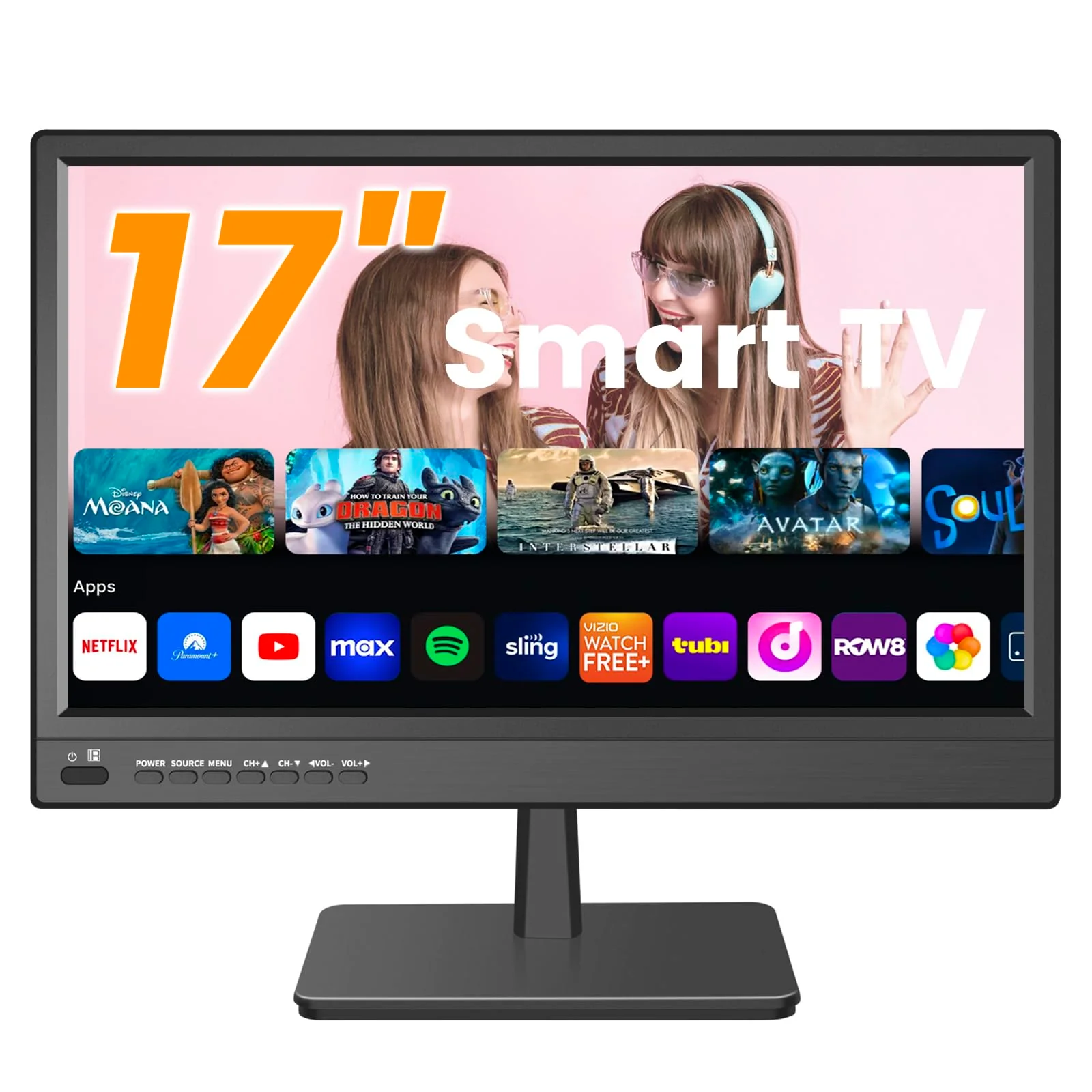 ZOSHING 17-Zoll-Fernseher,Kleiner Smart TV mit HDMI-Eingang,Integriertem Digital-Tuner/USB-Anschluss,Wandhalterung für Schlafzimmer,Küche,Wohnmobil–inklusive Fernbedienung(schwarz)