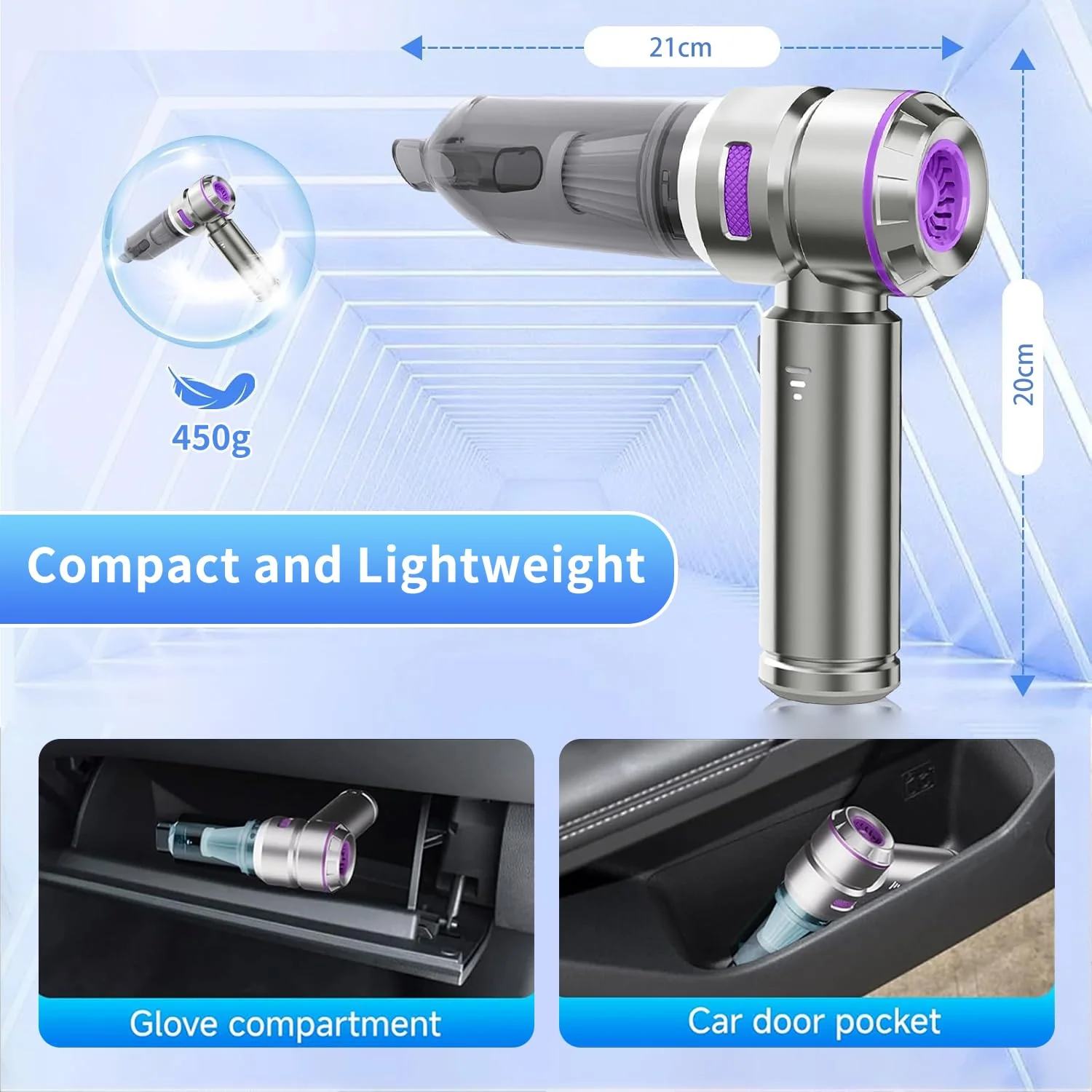 ZStarlite Handstaubsauger,Handstaubsauger Akku,16000Pa 4-in-1 Leistungsstarker Kabelloser Autostaubsauger,3-Gang Mini Handstaubsauger, 120W USB Wiederaufladbar 6000mAh,für Auto,Haus,Büro,Tierhaare - Image 6