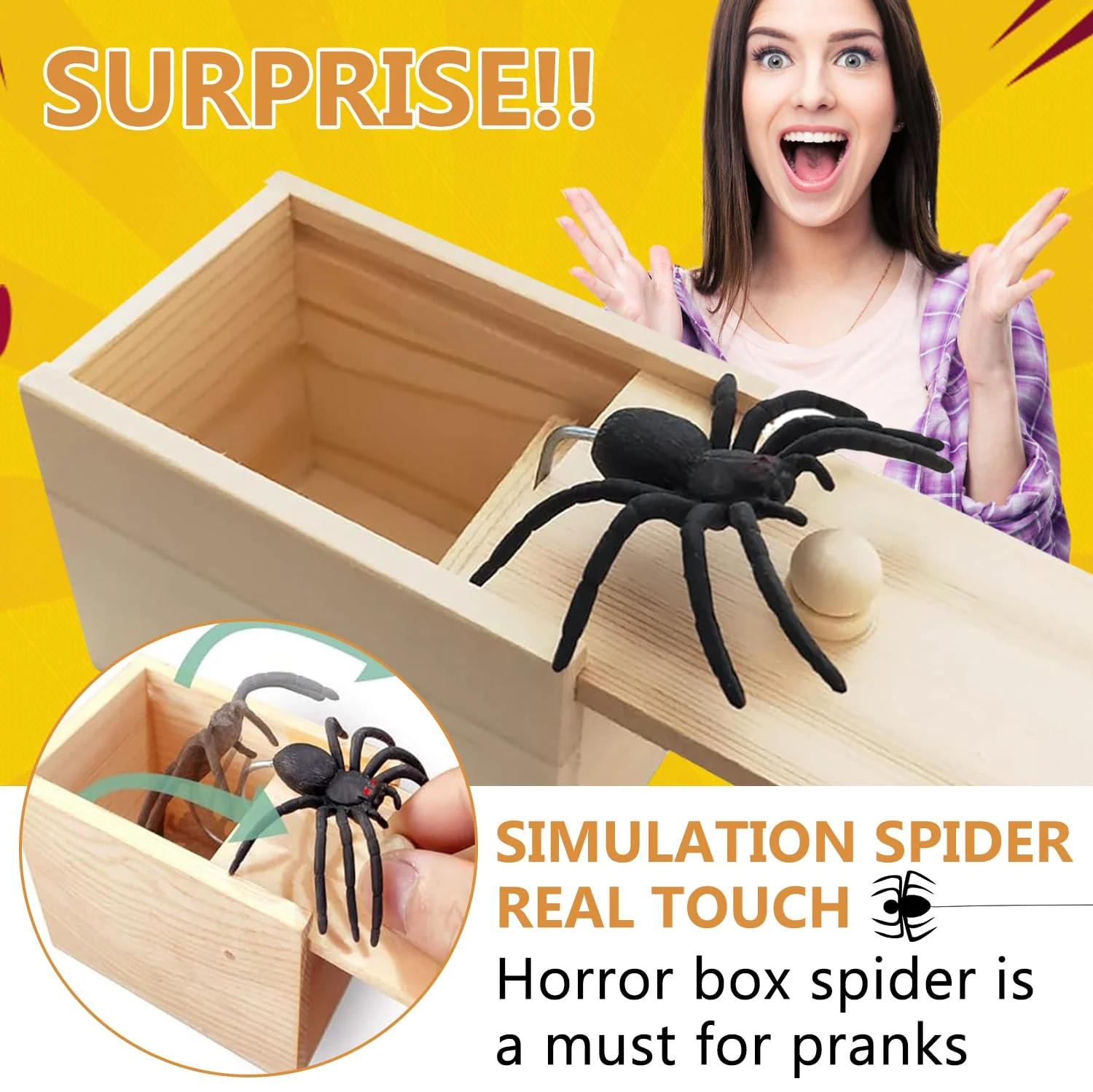 ZTBFHLZQ 2PCS Spinne In Box,Spinne Streich Box,Holz Streich Spinne,Spinnen Prank Box Holz Prank Spider Scare Box Streich Spinne Scare Box, für Kinder Erwachsene Halloween Party Favors Gifts - Image 5