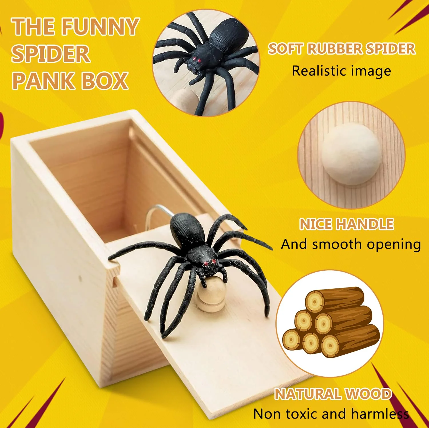 ZTBFHLZQ 2PCS Spinne In Box,Spinne Streich Box,Holz Streich Spinne,Spinnen Prank Box Holz Prank Spider Scare Box Streich Spinne Scare Box, für Kinder Erwachsene Halloween Party Favors Gifts - Image 6