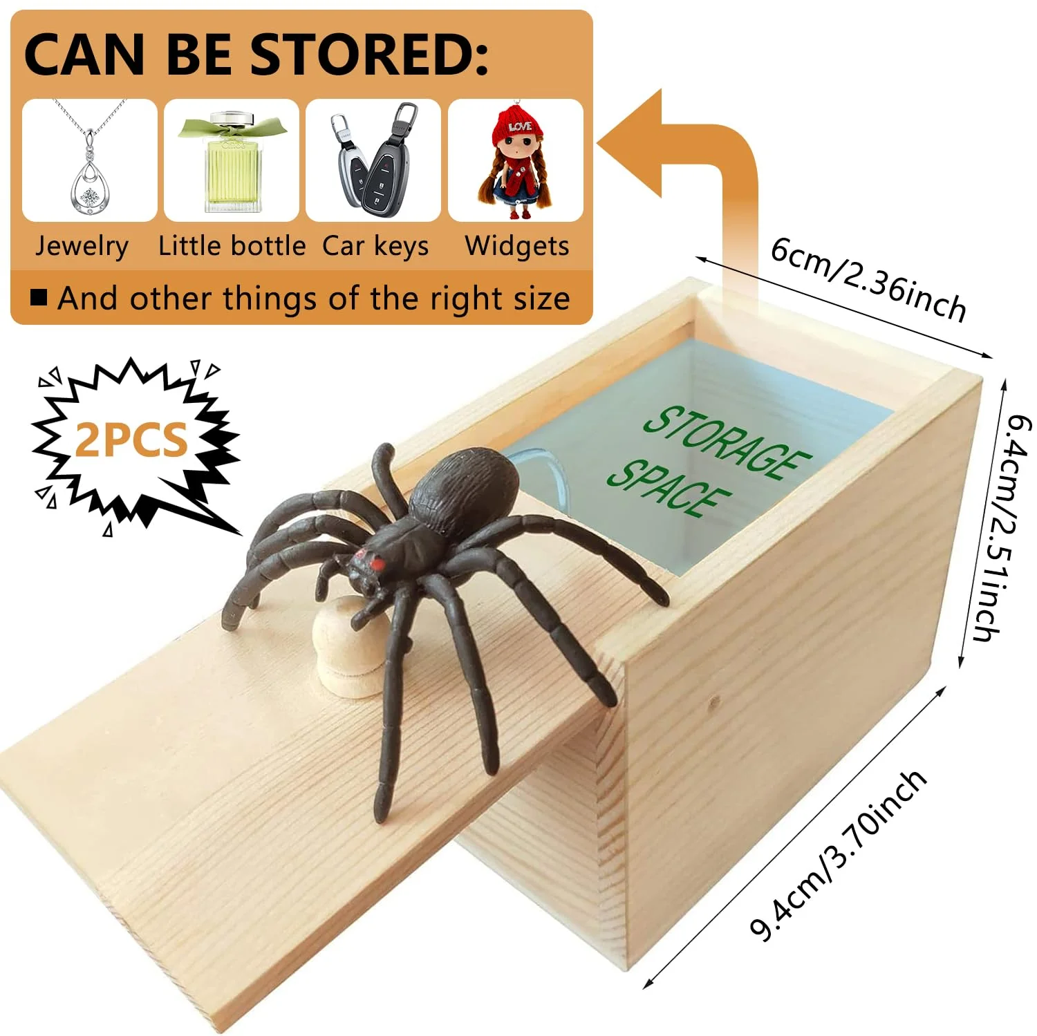 ZTBFHLZQ 2PCS Spinne In Box,Spinne Streich Box,Holz Streich Spinne,Spinnen Prank Box Holz Prank Spider Scare Box Streich Spinne Scare Box, für Kinder Erwachsene Halloween Party Favors Gifts - Image 7