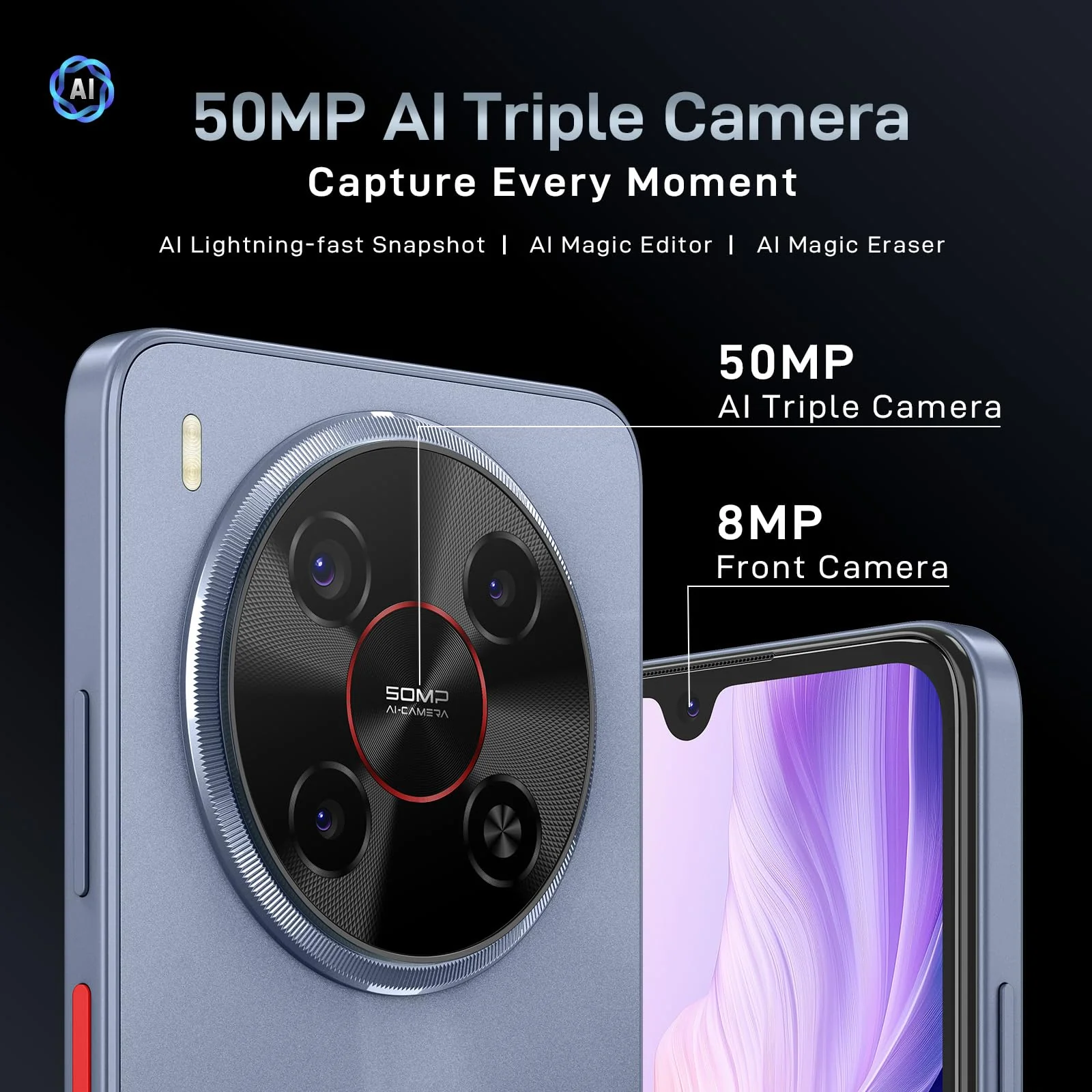 ZTE Smartphone Blade V70 MAX (6.90 Zoll HD Waterdrop Display, 4G LTE, 4GB RAM, 128GB interner Speicher (erweiterbar microSDXC bis zu 1TB), 50MP Haupt, 8MP Front, Dual SIM, Android 15) Grey - Image 9