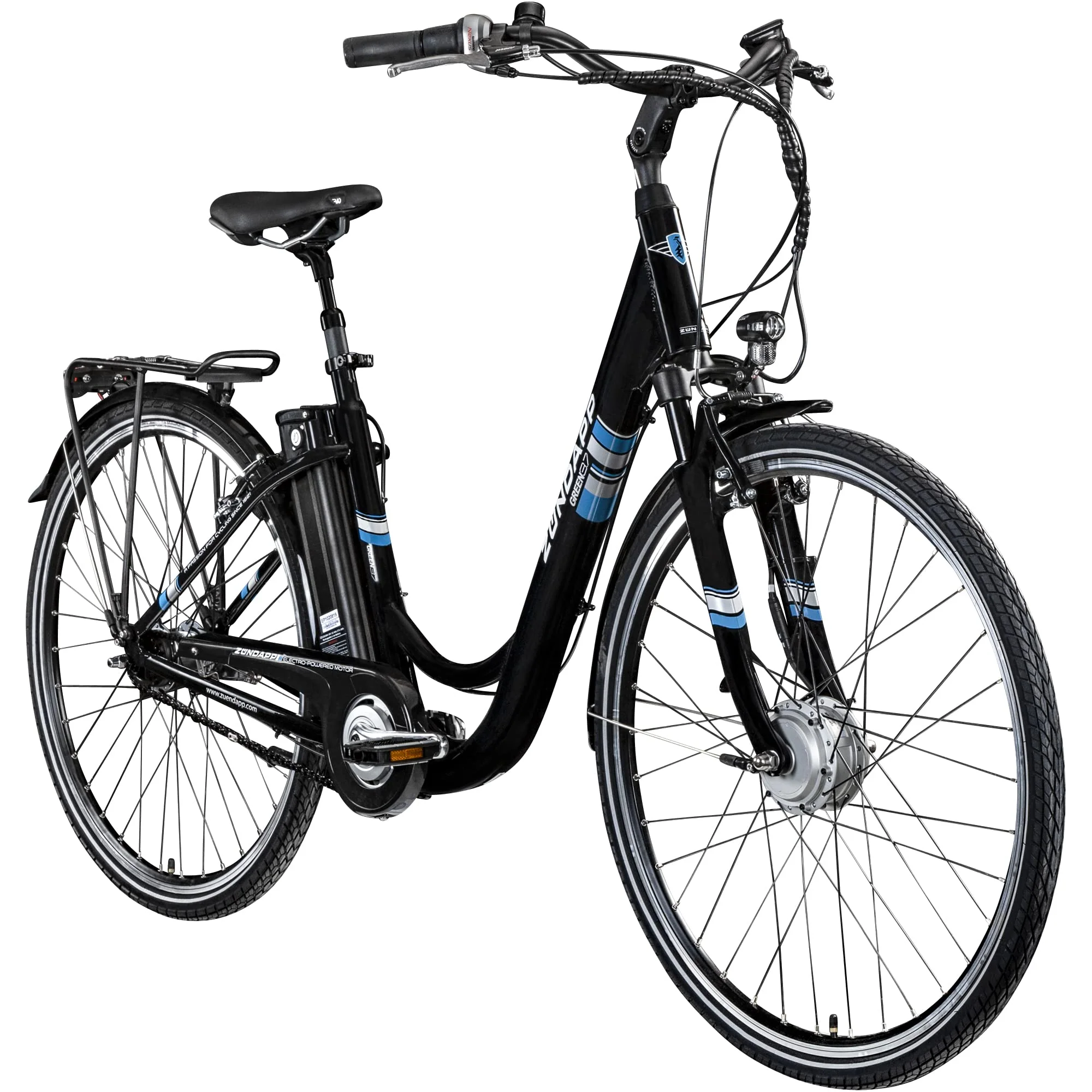 ZÜNDAPP E Bike City 28 Zoll | Elektro Fahrrad für 150-175 cm | 7 Gang Ebike Vorderrad Motor | E-Bike Elektrofahrrad mit Beleuchtung | Retro Hollandrad Green 3.7 (schwarz/blau, 48 cm)