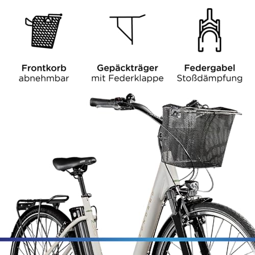 ZÜNDAPP EBike Z510 28 Zoll Elektrofahrrad mit Rücktritt E Bike Damen & Herren E-Bike 3 Gang Fahrrad Elektro Pedelec City Elektrofahrräder Hollandrad mit Korb (Antique White, 48 cm) - Image 7