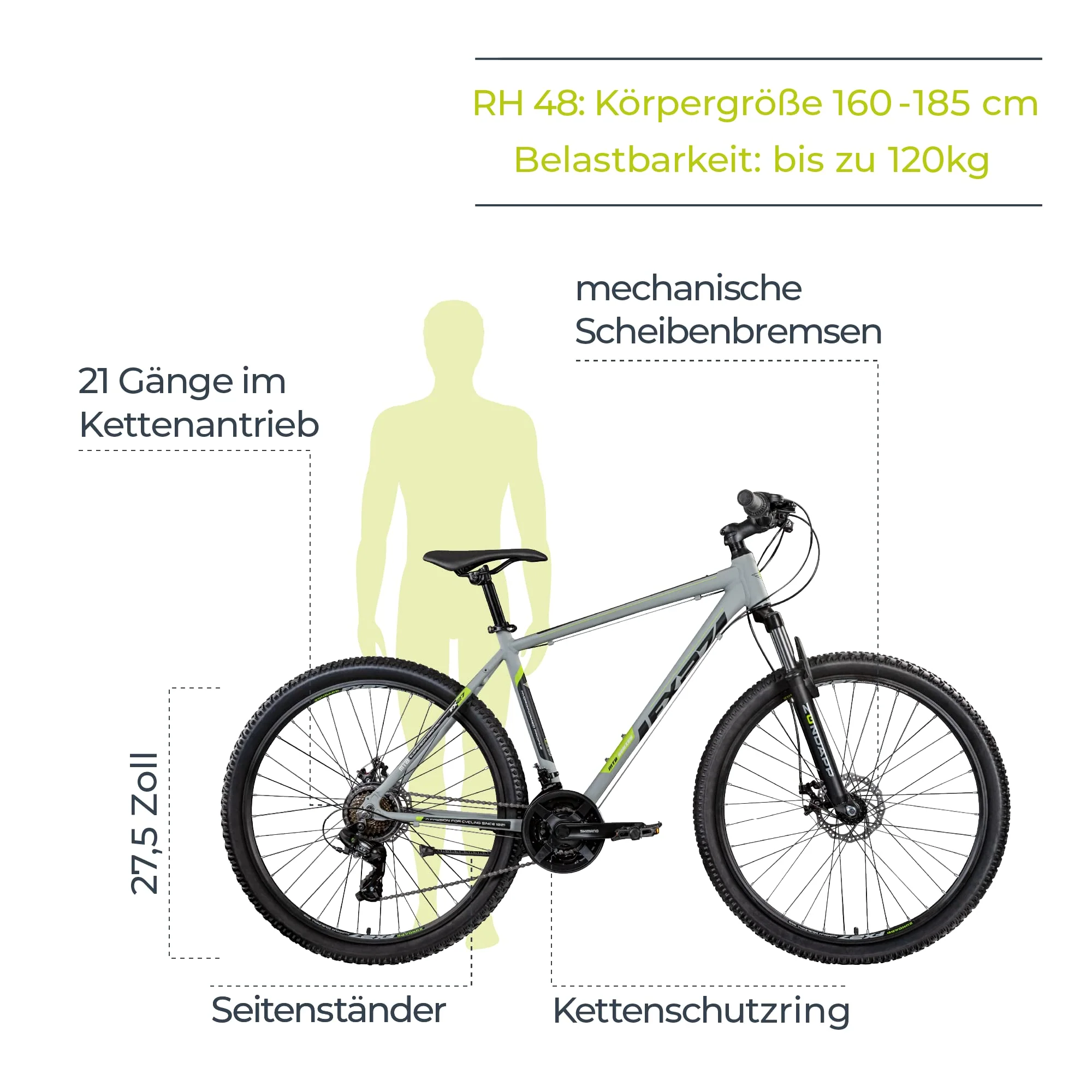 ZÜNDAPP Mountainbike 650B Hardtail MTB 27,5 Zoll FX27 Fahrrad 21 Gänge Shimano (grau, 48 cm) - Image 8