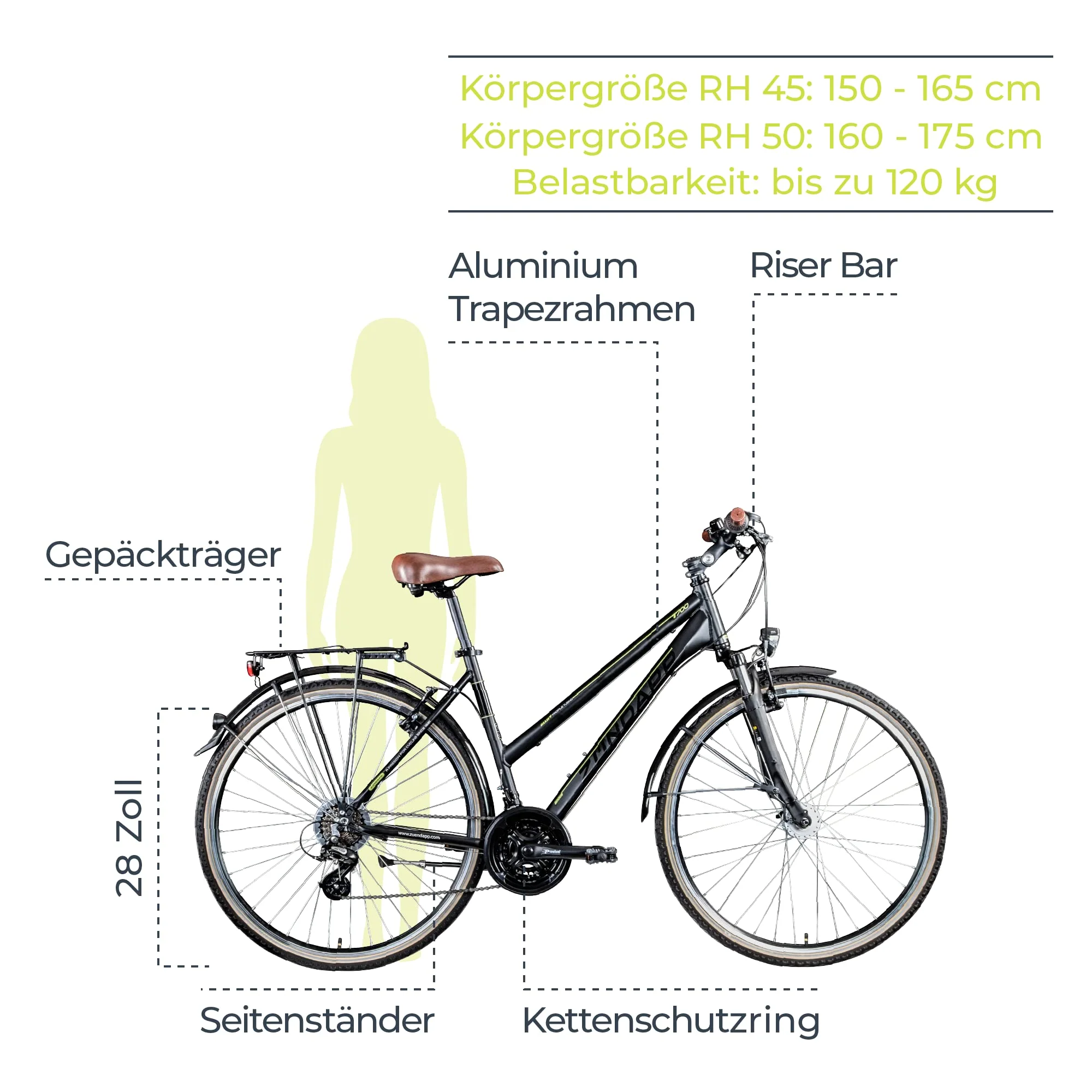 ZÜNDAPP T700 700c Trekkingrad Damen Fahrrad Trekking 28 Zoll Trekkingfahrrad StVZO (schwarz, 45 cm) - Image 7