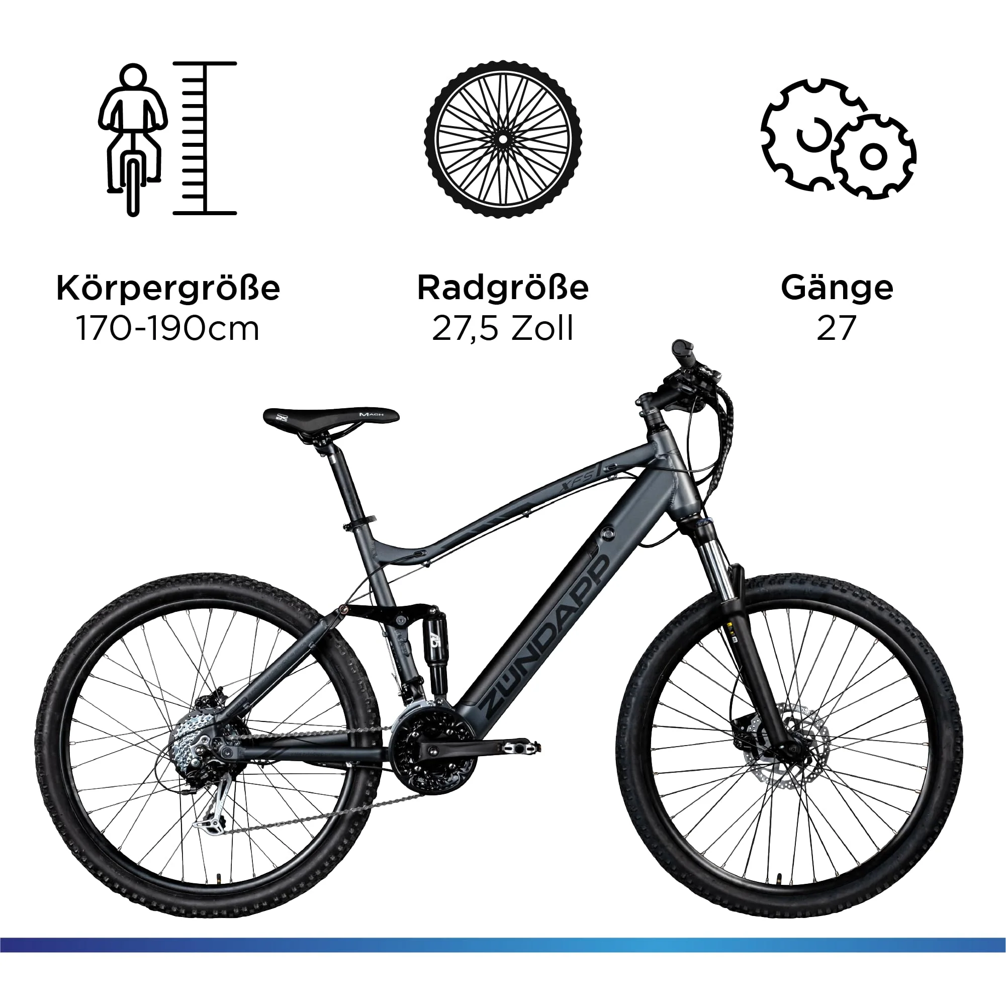 ZÜNDAPP XFS Ebike 27,5 Zoll Fully MTB Fahrrad für Damen und Herren 170-190 cm Elektrofahrrad Hinterradmotor 27 Gang Scheibenbremse E Bike 504 Wh Akku (schwarz, 48 cm) - Image 7