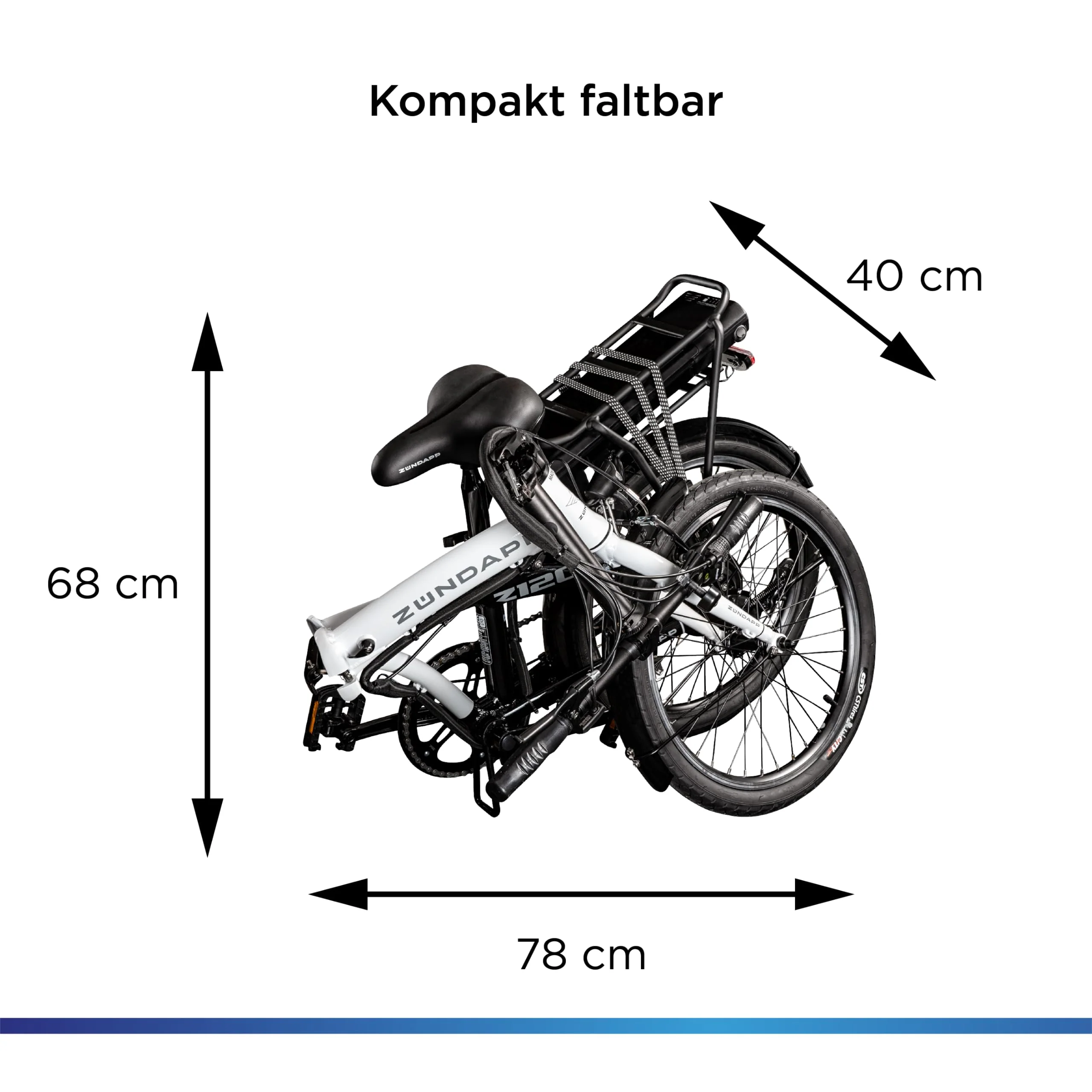 ZÜNDAPP Z120 20 Zoll E Bike Faltrad Damen Herren Elektrofahrrad klappbar Fahrrad Elektro Klapprad Ebike Pedelec E-Bike Erwachsene Klappfahrrad (schwarz/grau, 28 cm) - Image 2