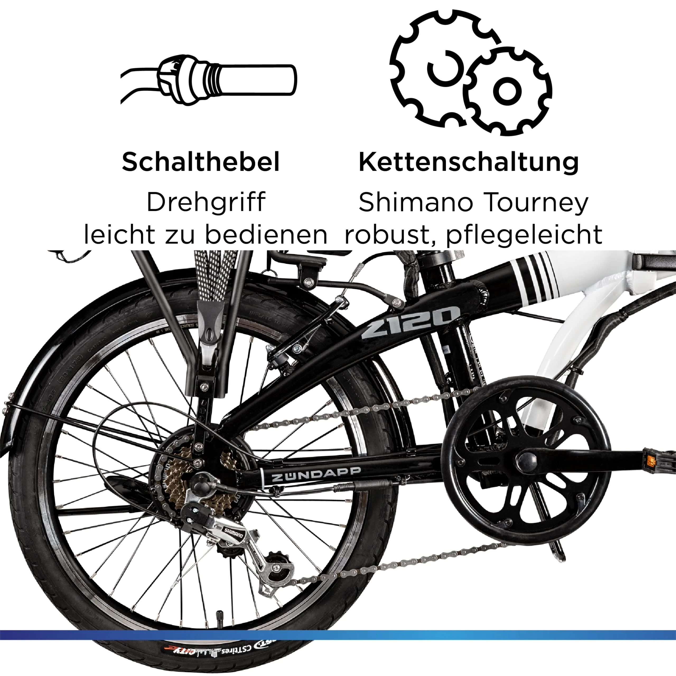 ZÜNDAPP Z120 20 Zoll E Bike Faltrad Damen Herren Elektrofahrrad klappbar Fahrrad Elektro Klapprad Ebike Pedelec E-Bike Erwachsene Klappfahrrad (schwarz/grau, 28 cm) - Image 3