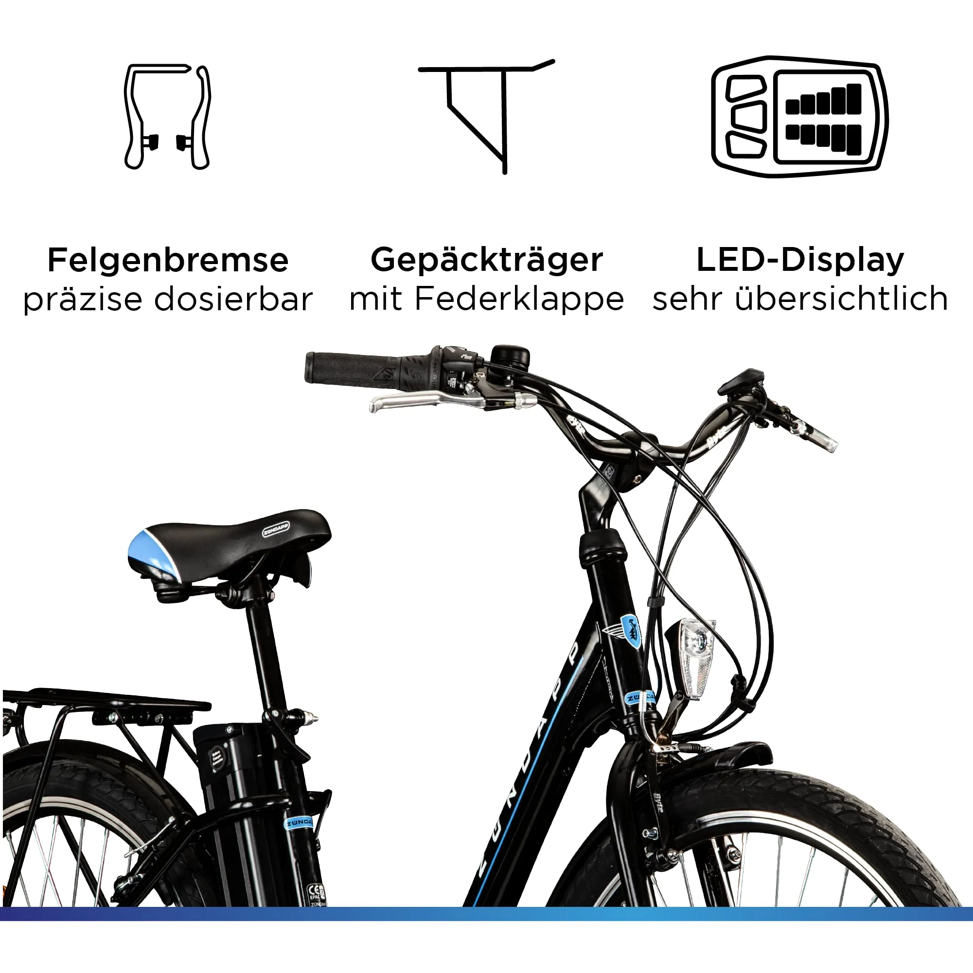 ZÜNDAPP Z505 City E-Bike Damen 26 Zoll | Citybike mit 6 Gang Schaltung Pedelec | für 150-185 cm | Bike mit StVZO Beleuchtung und Gepäckträger (schwarz, 43 cm) - Image 6