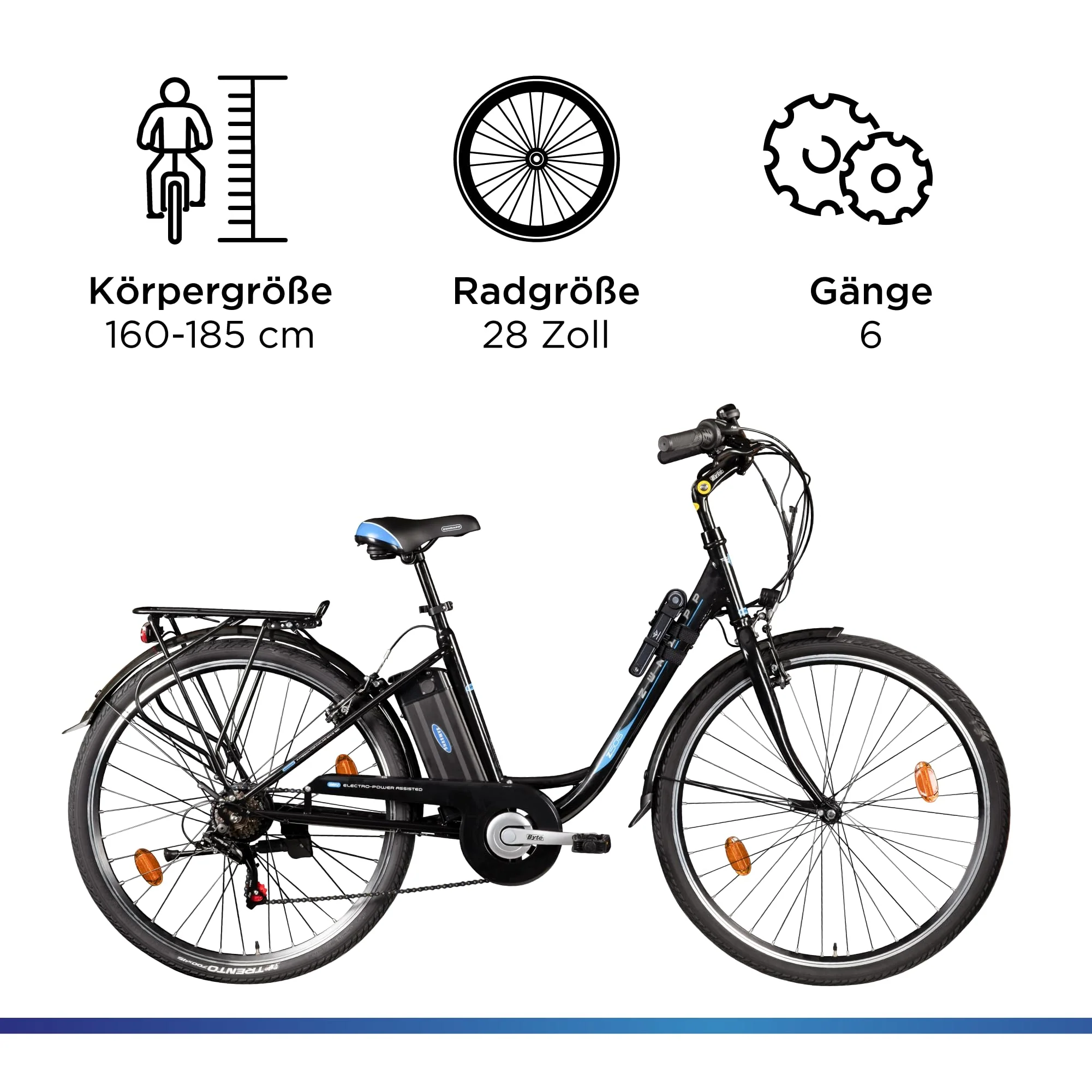 ZÜNDAPP Z505 E Bike Damen 28 Zoll E Damenfahrrad Elektro Fahrräder mit 6 Gängen Fahrrad Ebike Damen City Hollandrad Damenrad Pedelec tiefer Einstieg (schwarz/blau, 48 cm) - Image 7