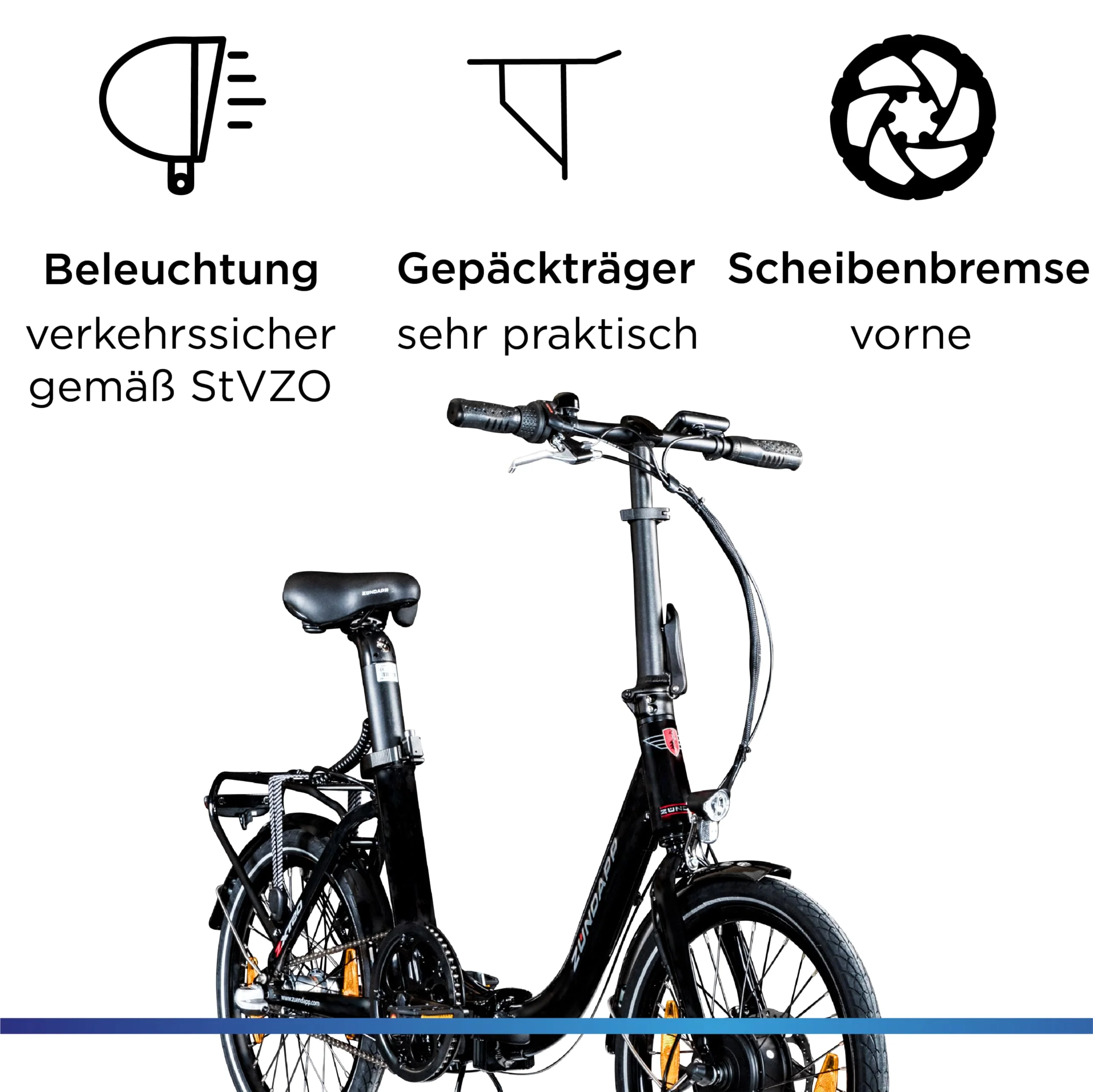ZÜNDAPP ZXT20 E Bike 20 Zoll Faltrad Damen Herren Klapprad Ebike Elektrofahrrad klappbar E-Bike Fahrrad Elektro mit Nabenmotor Pedelec Unisex Erwachsene (schwarz) - Image 6