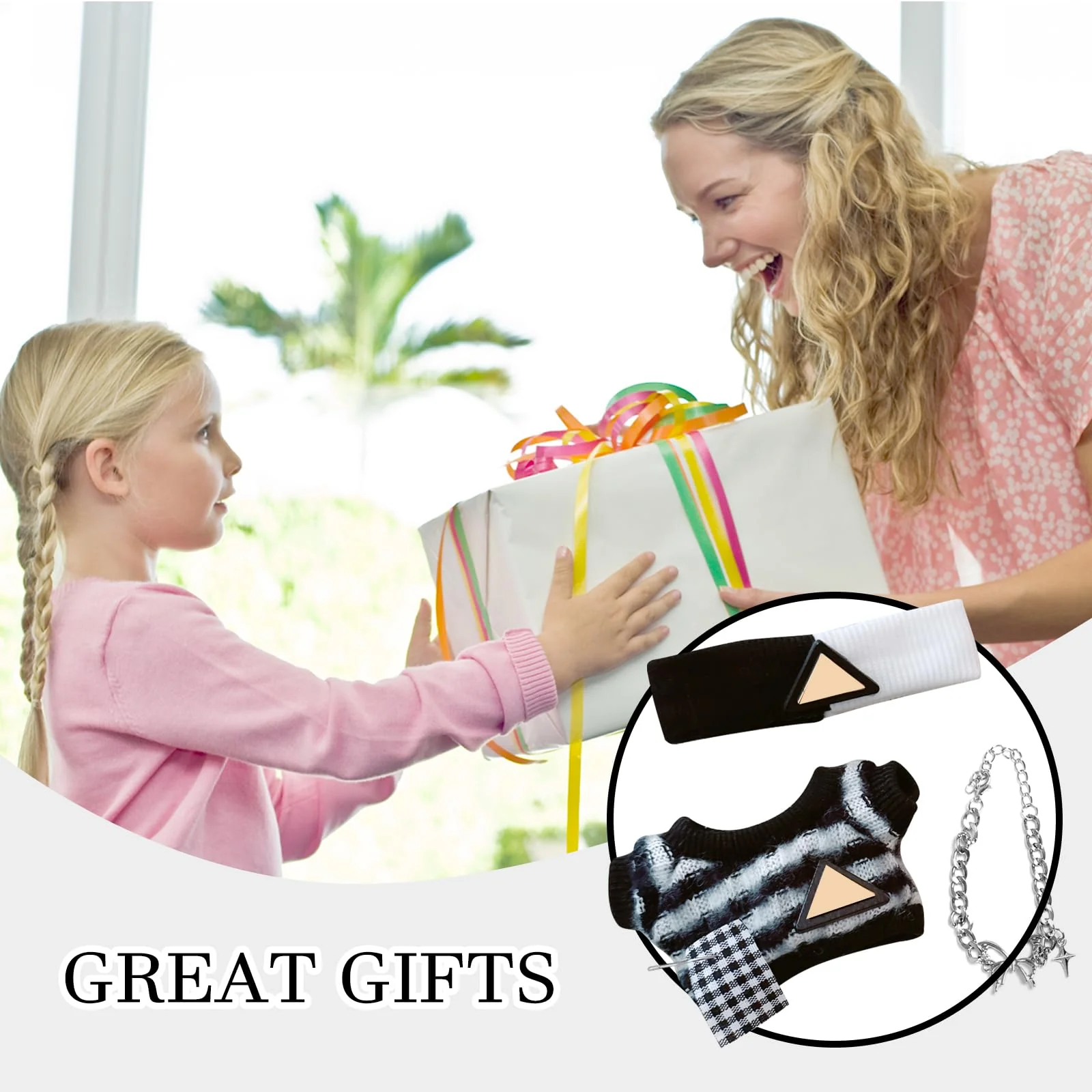 ZXTGBQ Bekleidung für 17cm Plüsch, 4 Stück Puppenkleidungs Set für Puppe, Bekleidungs Zubehör für 17cm Plush, Oberteil & Halskette Puppenzubehör - Image 2