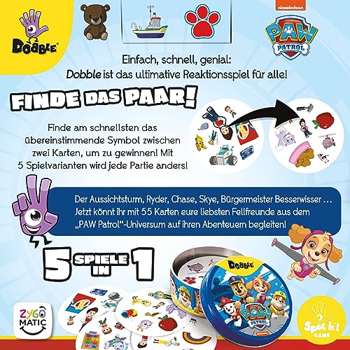 Zygomatic, Dobble Paw Patrol, Eco-Sleeves, Kinderspiel, Kartenspiel, 2-8 Spieler, Ab 4+ Jahren, 15 Minuten, Deutsch - Image 3
