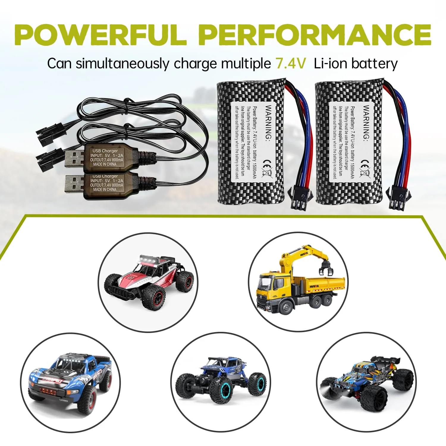 ZYGY 2PCS 7.4V 1500mAh SM-3P-Stecker-Lithiumbatterie mit USB-Ladekabel für DE43 DE60 RC Racing Fernbedienungsauto 1575 Ingenieurauto Spielzeugauto Auto - Image 3