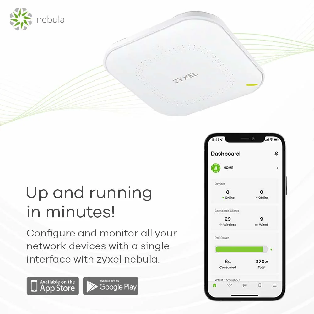 Zyxel Cloud WiFi6 AX1800 Wireless Access Point (802.11ax Dual Band), 1,77 Gbit/s, Verwaltbar über Nebula APP oder Standalone, bis zu 4 Separate WLAN-Netzwerke, PoE, Netzteil inklusive [NWA50AX] - Image 6